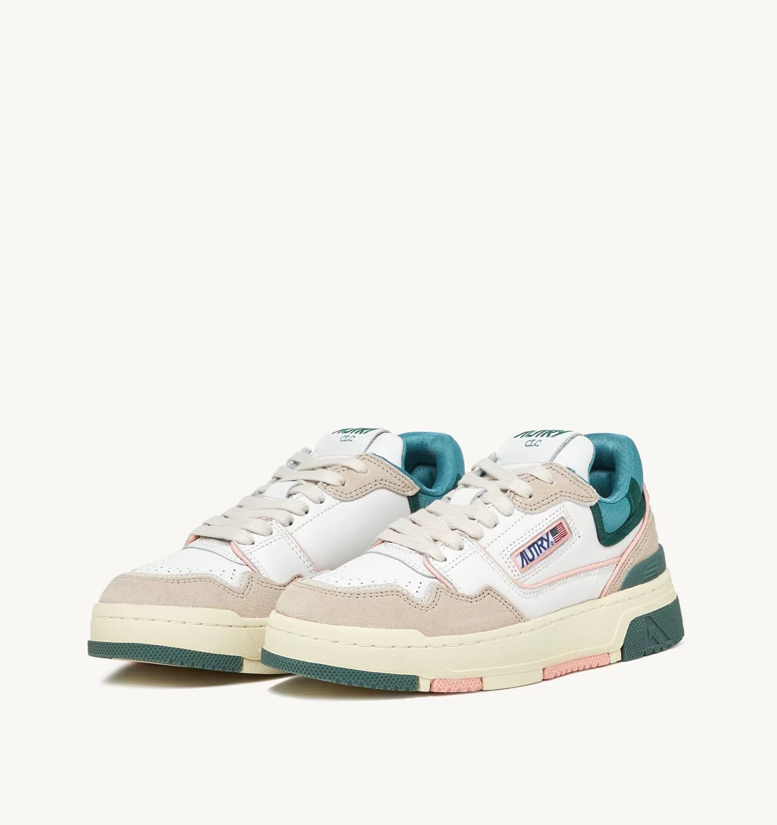 Clc^AUTRY Clc Sneakers In White And Green Leather And Beige Suede