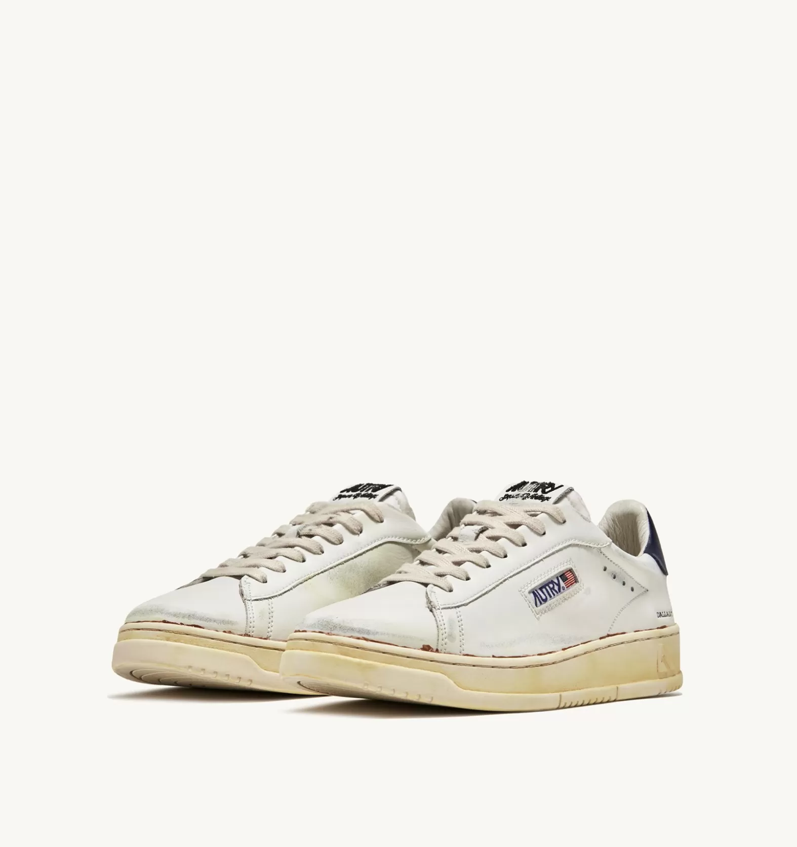 Super Vintage^AUTRY Glue-Finish Dallas Low Vintage Sneakers In Leather Color White And Blue