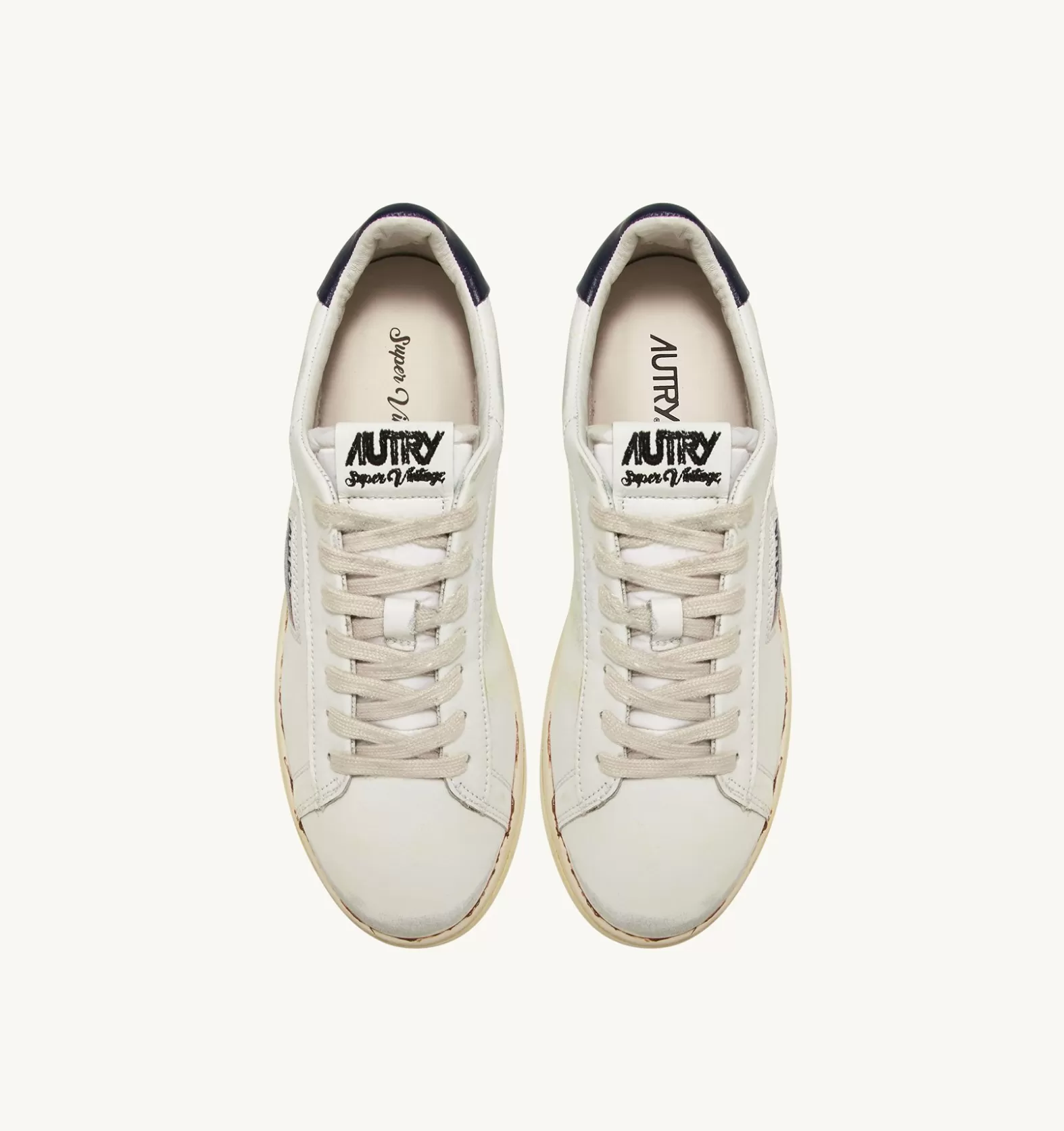 Super Vintage^AUTRY Glue-Finish Dallas Low Vintage Sneakers In Leather Color White And Blue