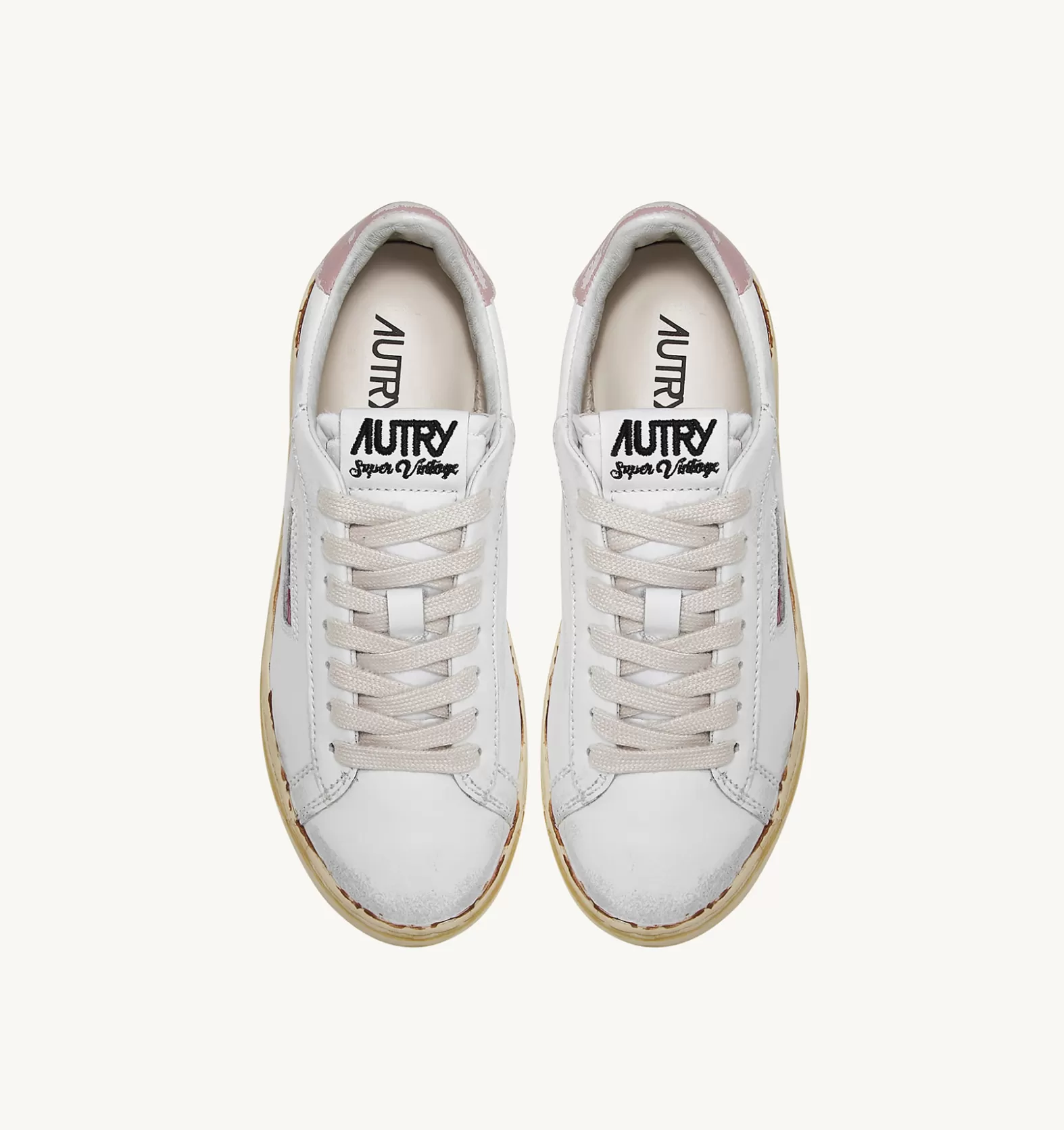 Super Vintage^AUTRY Glue-Finish Dallas Low Vintage Sneakers In Leather Color White And Powder Pink