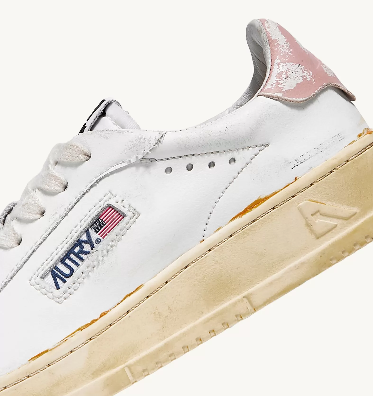 Super Vintage^AUTRY Glue-Finish Dallas Low Vintage Sneakers In Leather Color White And Powder Pink