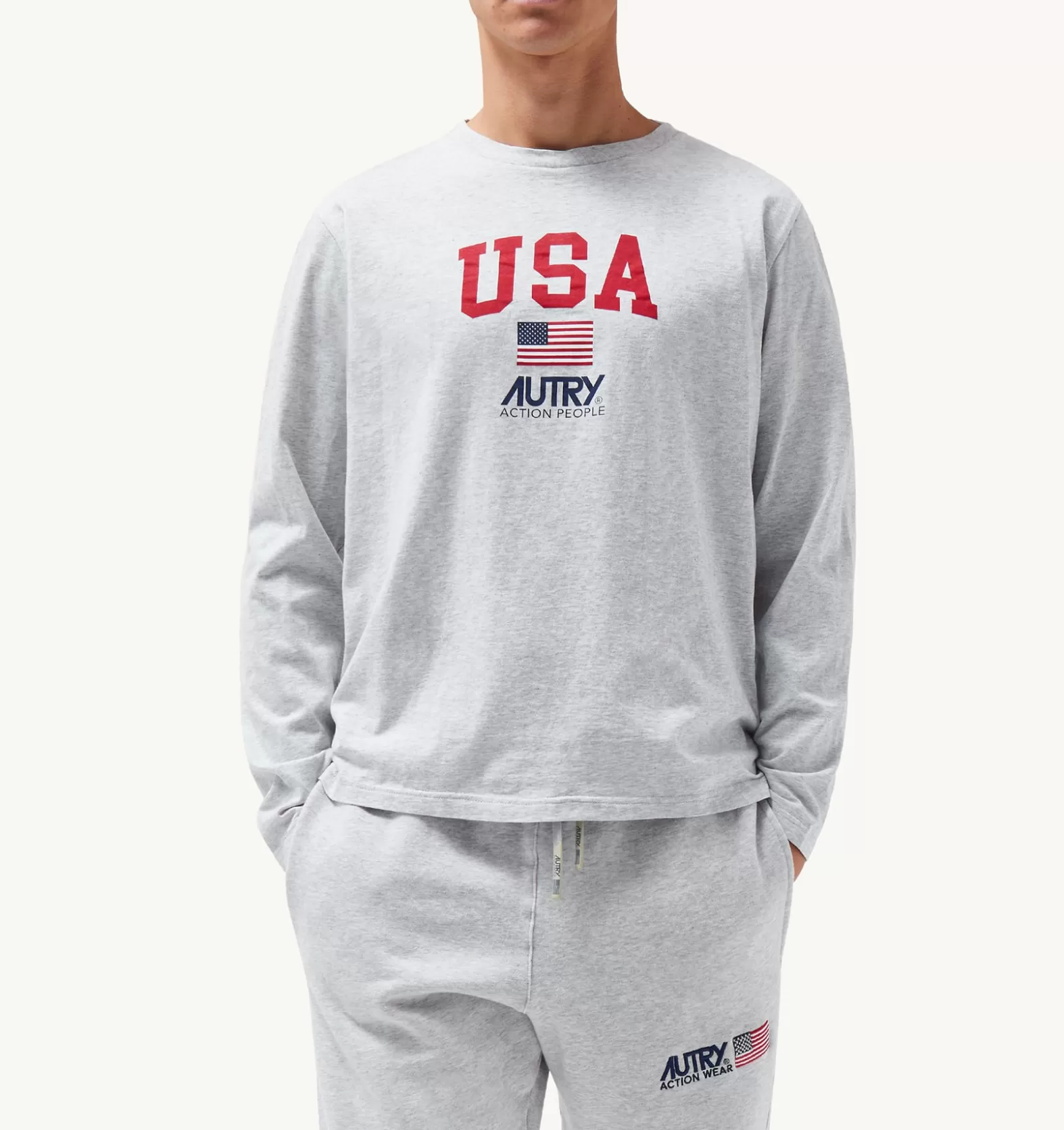 Top^AUTRY Iconic Logo Long Sleeve Crew Neck T-Shirt Color Melange Gray