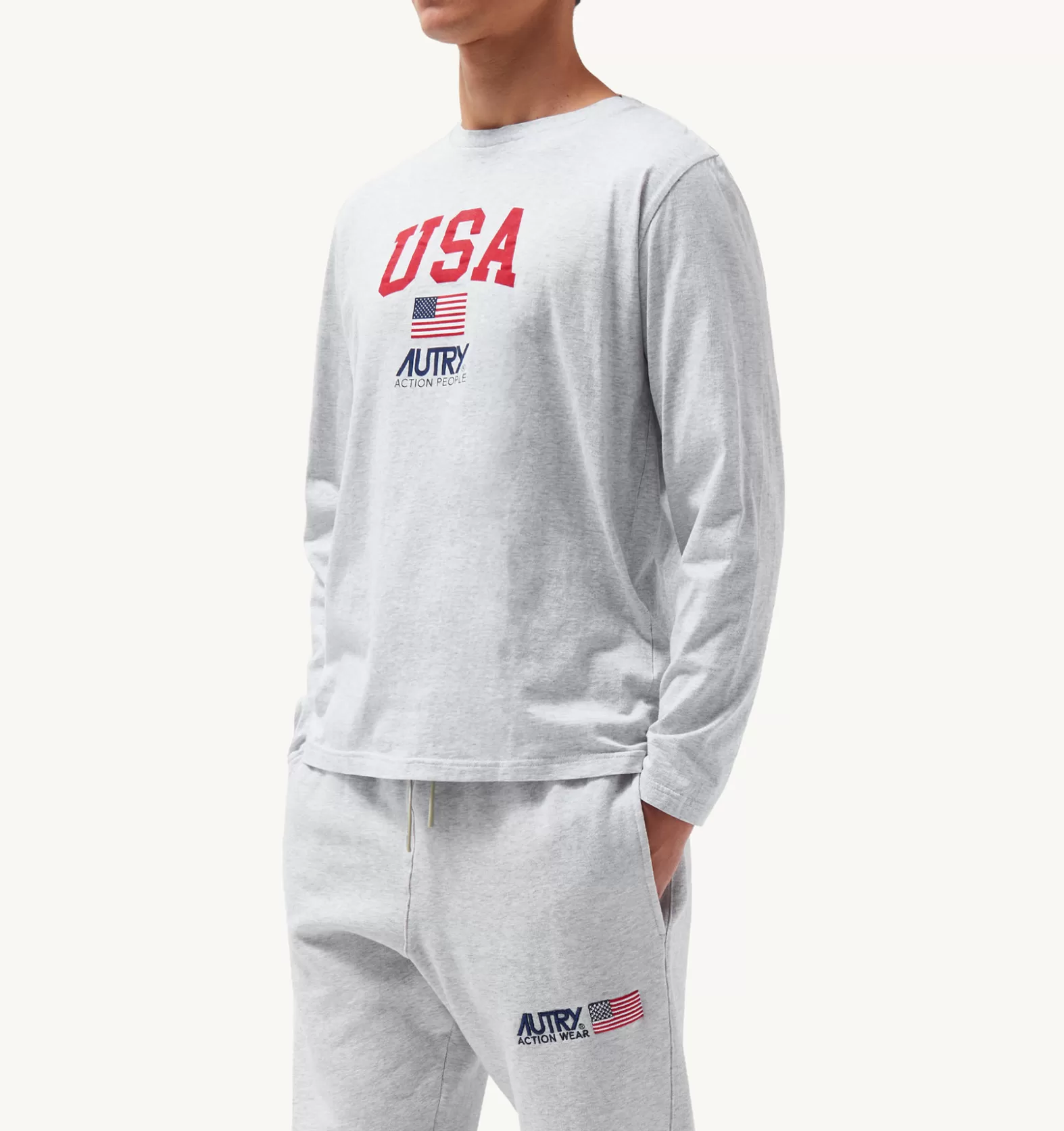 Top^AUTRY Iconic Logo Long Sleeve Crew Neck T-Shirt Color Melange Gray