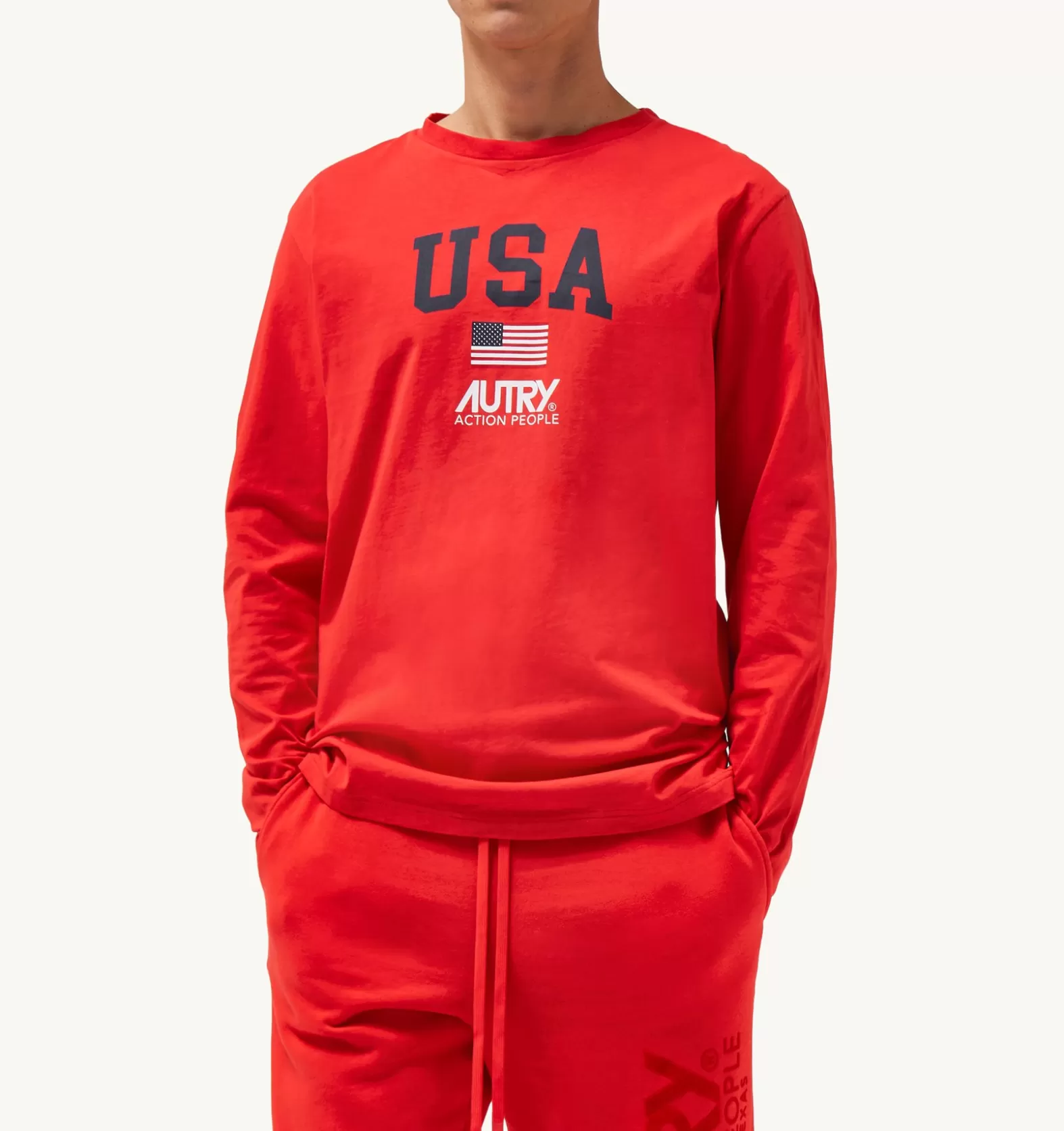 Top^AUTRY Iconic Logo Long Sleeve Crew Neck T-Shirt Color Red