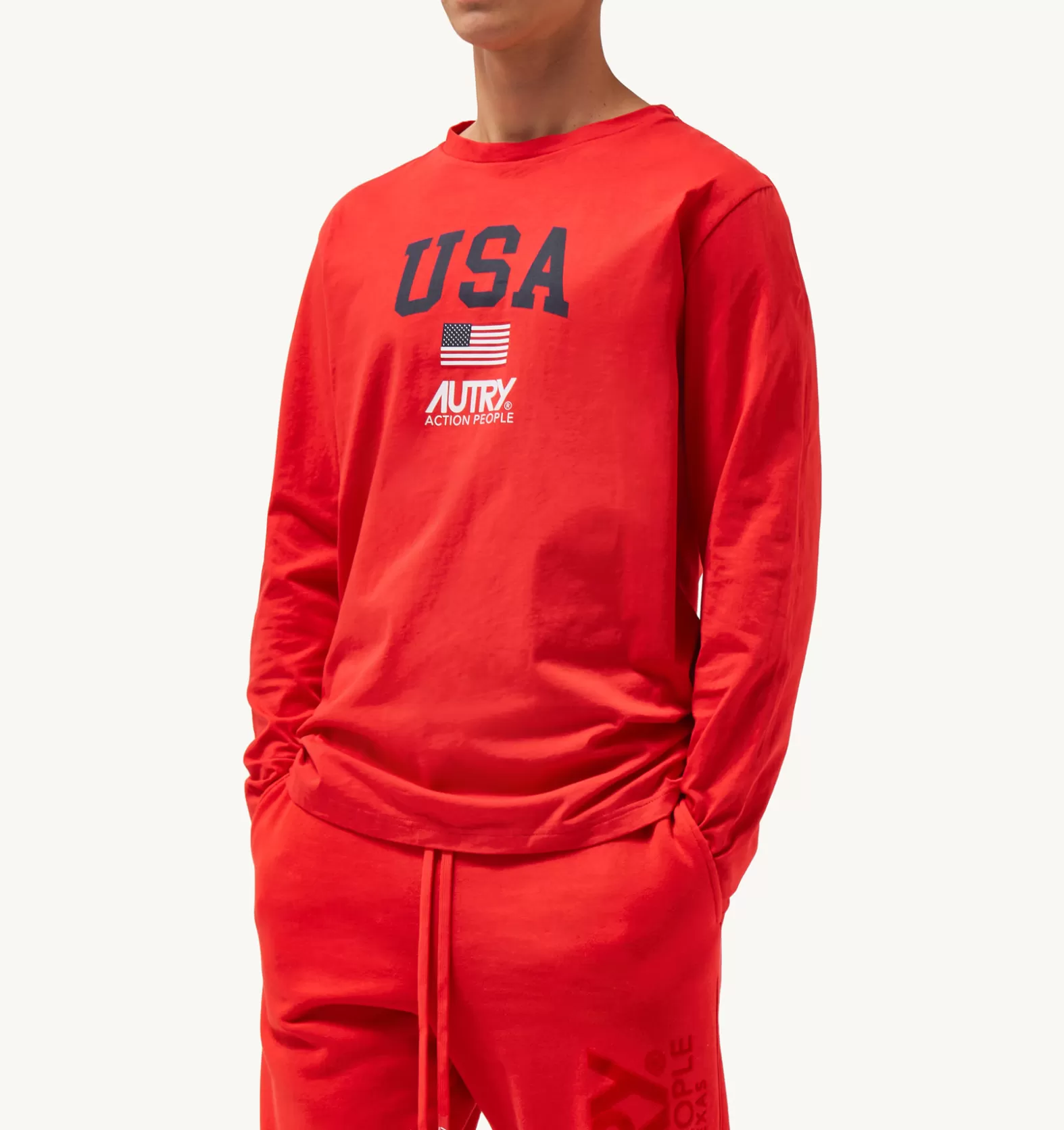 Top^AUTRY Iconic Logo Long Sleeve Crew Neck T-Shirt Color Red