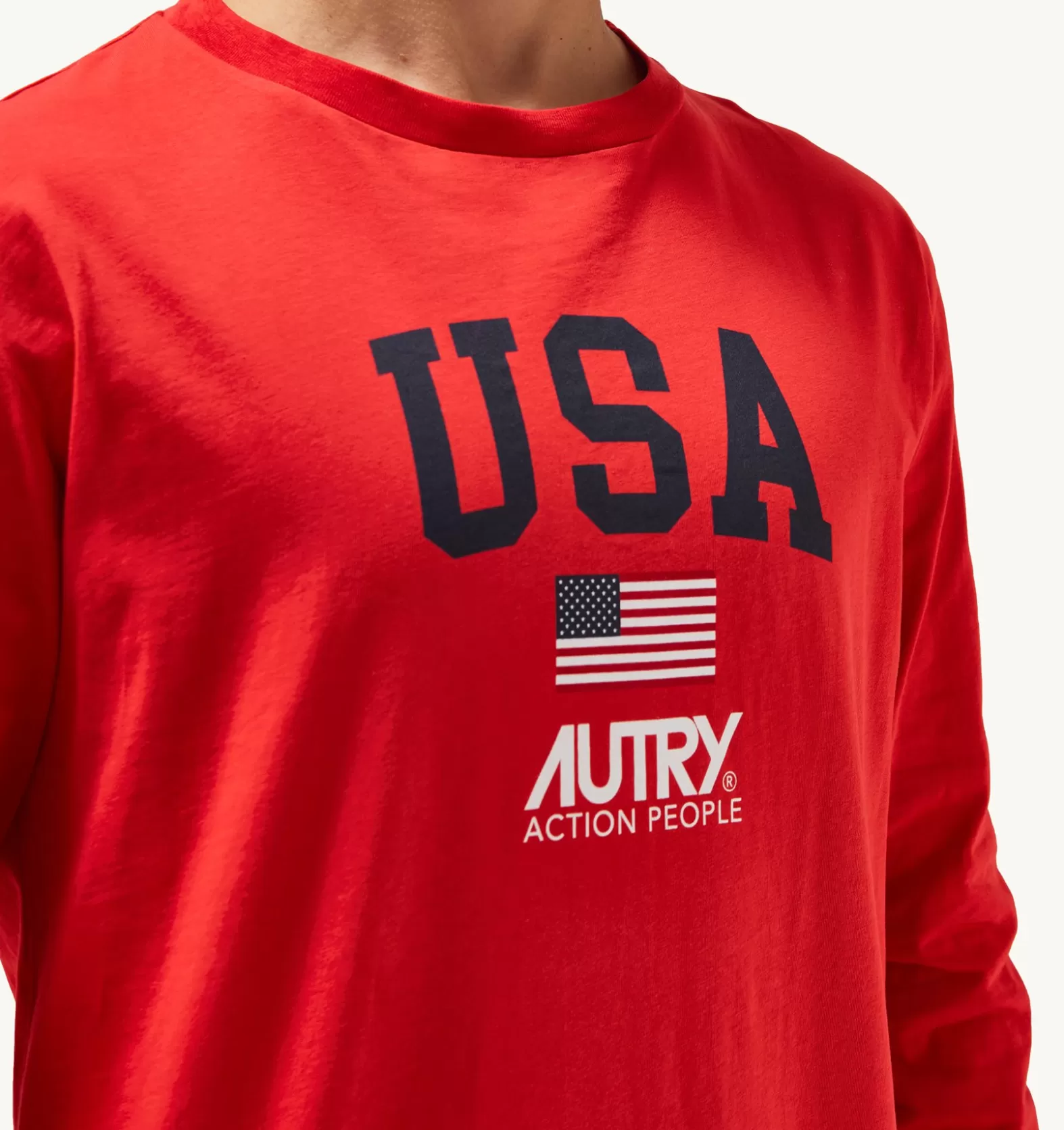 Top^AUTRY Iconic Logo Long Sleeve Crew Neck T-Shirt Color Red