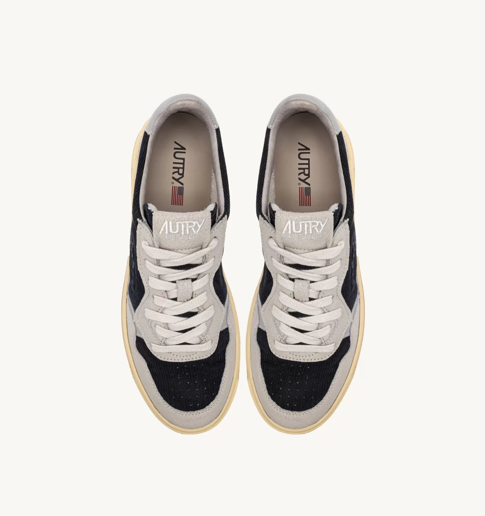 Medalist^AUTRY Medalist Low Sneakers In Gray Leather And Blue Ribbed Wool