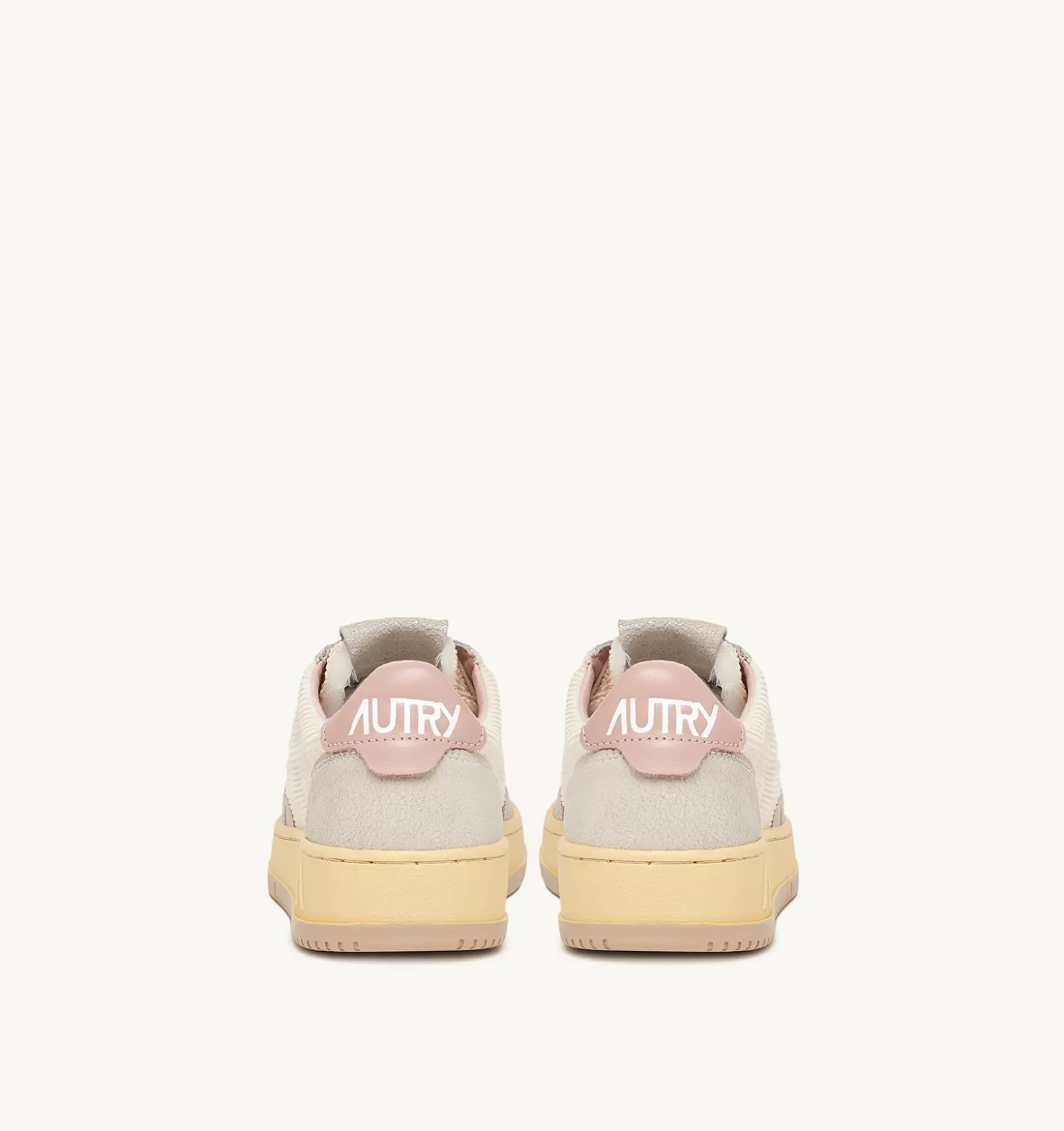 Medalist^AUTRY Medalist Low Sneakers In Ivory White Ribbed Velvet And Gray And Pink Leather