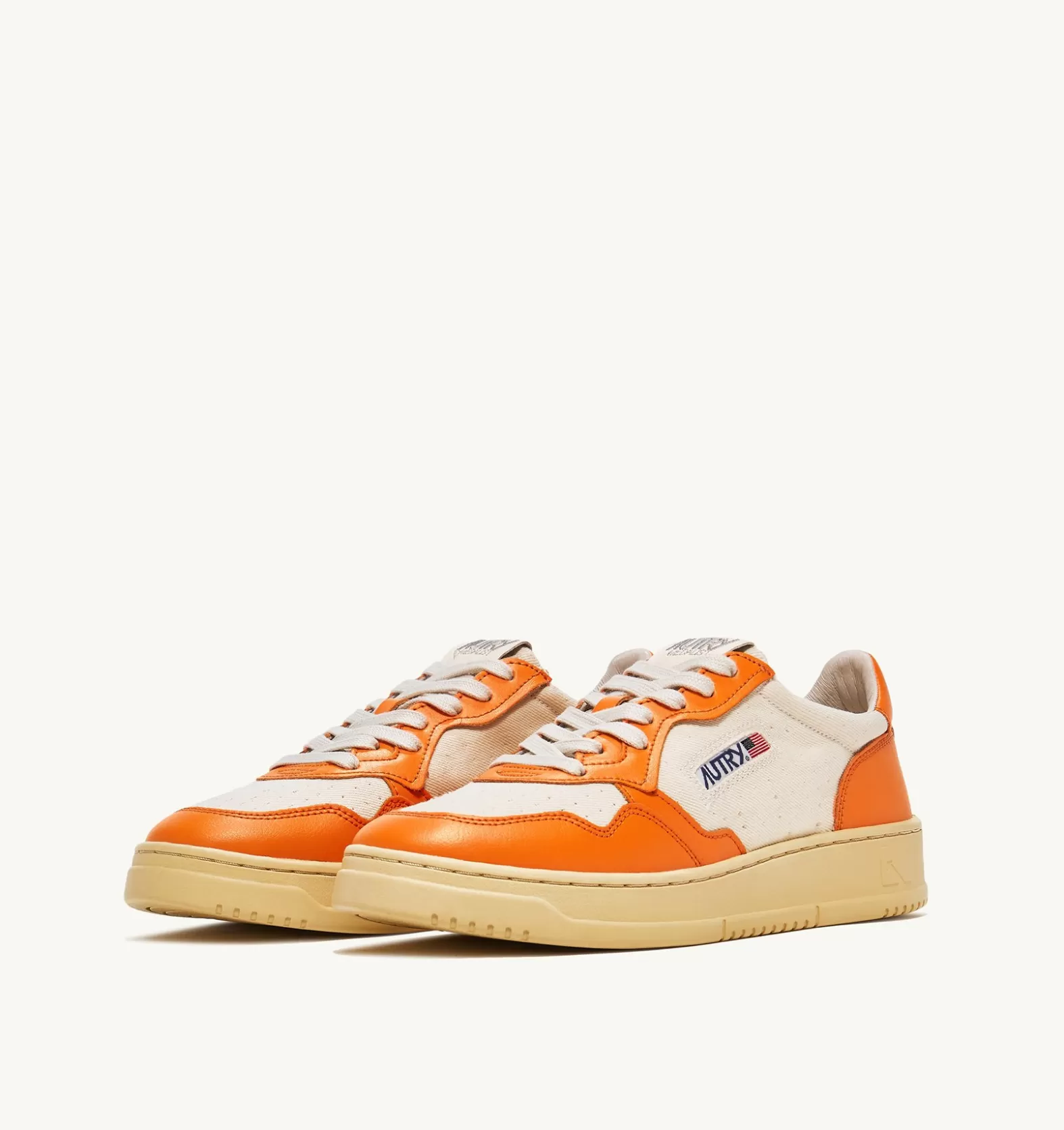 Medalist^AUTRY Medalist Low Sneakers In Leather And Canvas Color White And Orange