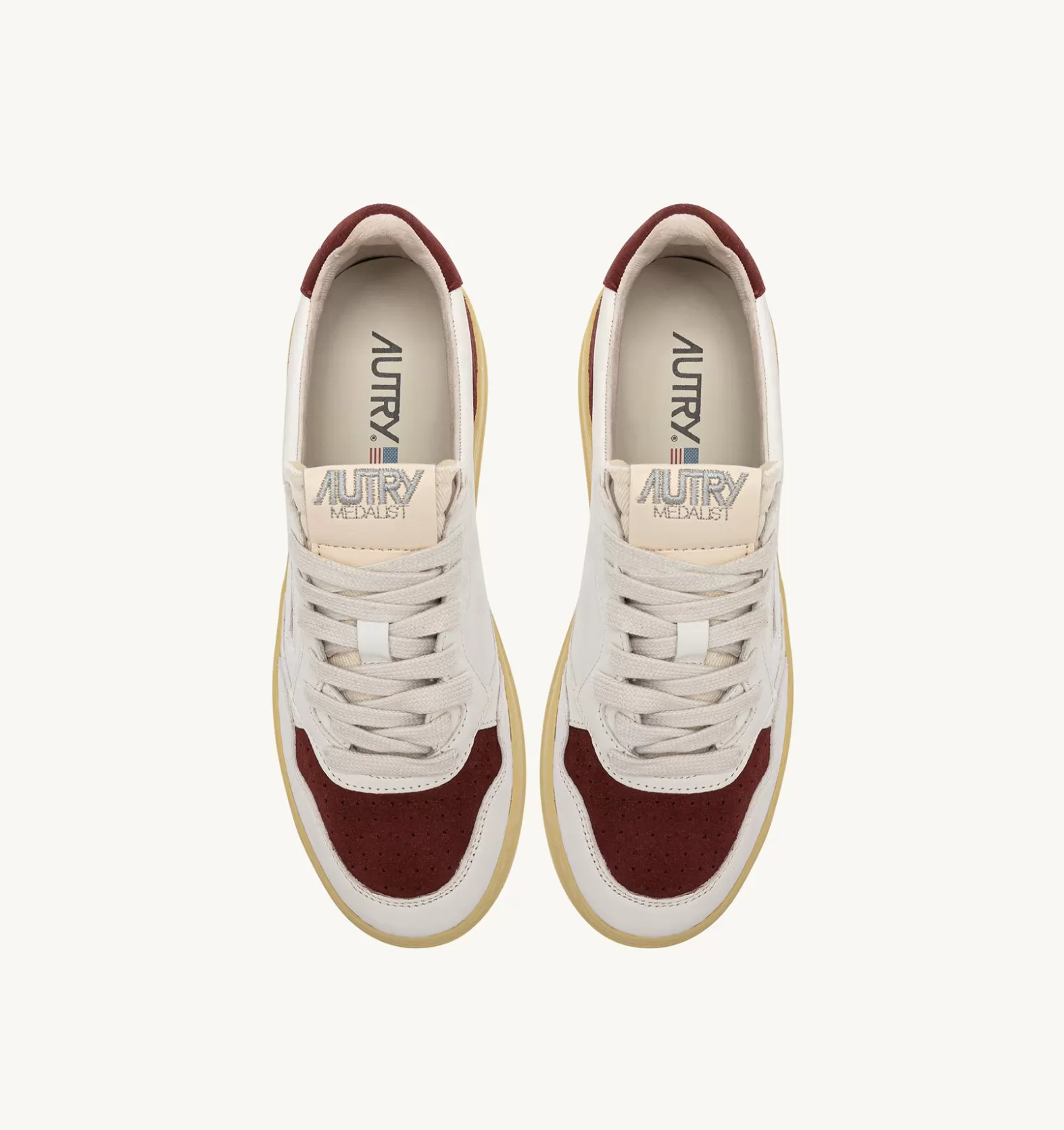 Medalist^AUTRY Medalist Low Sneakers In Leather And Suede White And Bordeaux