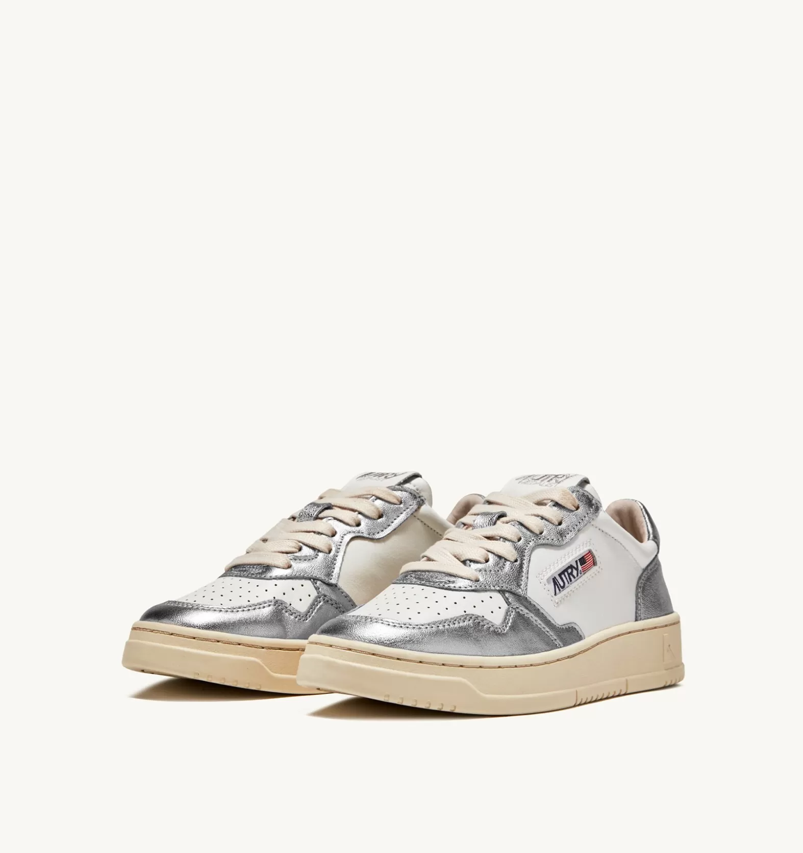 Medalist^AUTRY Medalist Low Sneakers In Leather Bicolor White And Silver