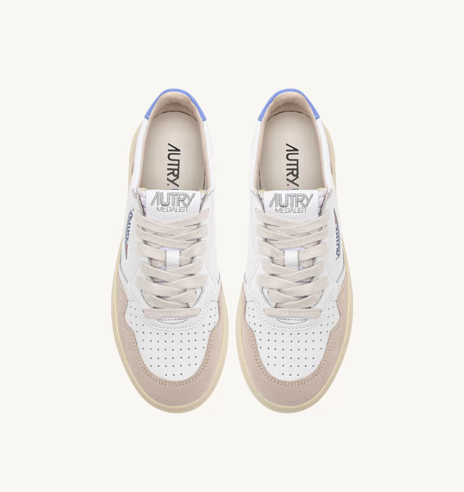 Medalist^AUTRY Medalist Low Sneakers In Leather White And Azure And Suede Beige