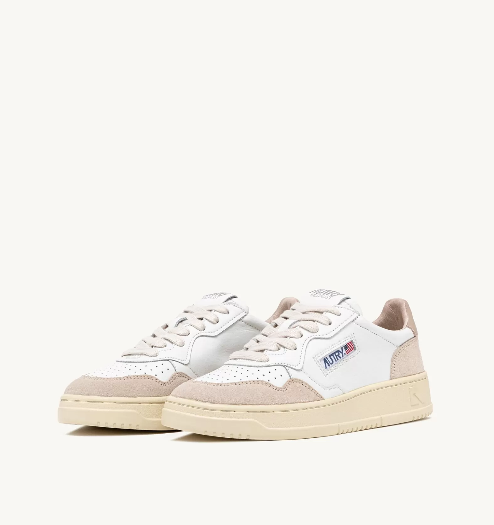Medalist^AUTRY Medalist Low Sneakers In Leather White And Beige And Suede Beige
