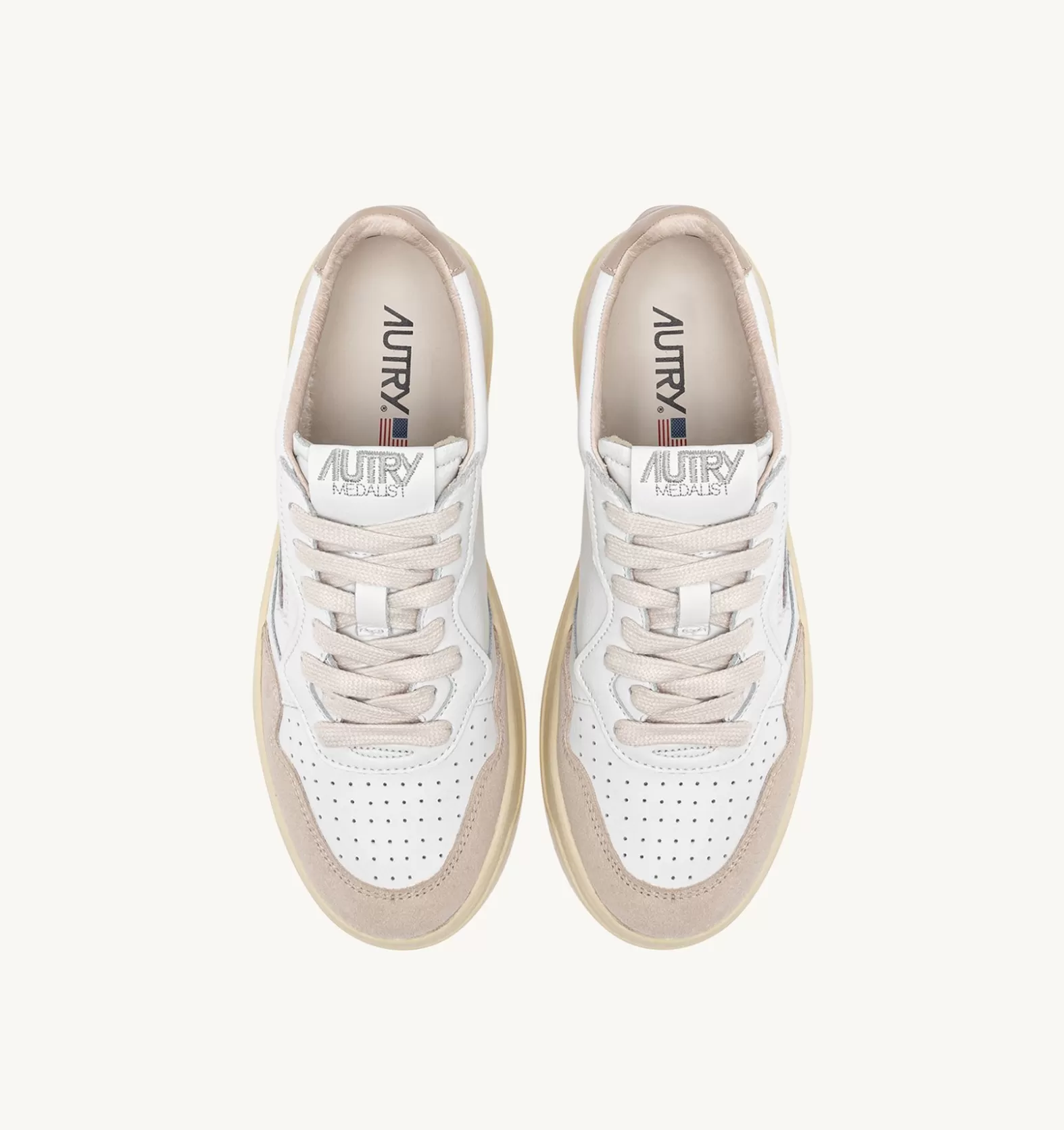 Medalist^AUTRY Medalist Low Sneakers In Leather White And Beige And Suede Beige