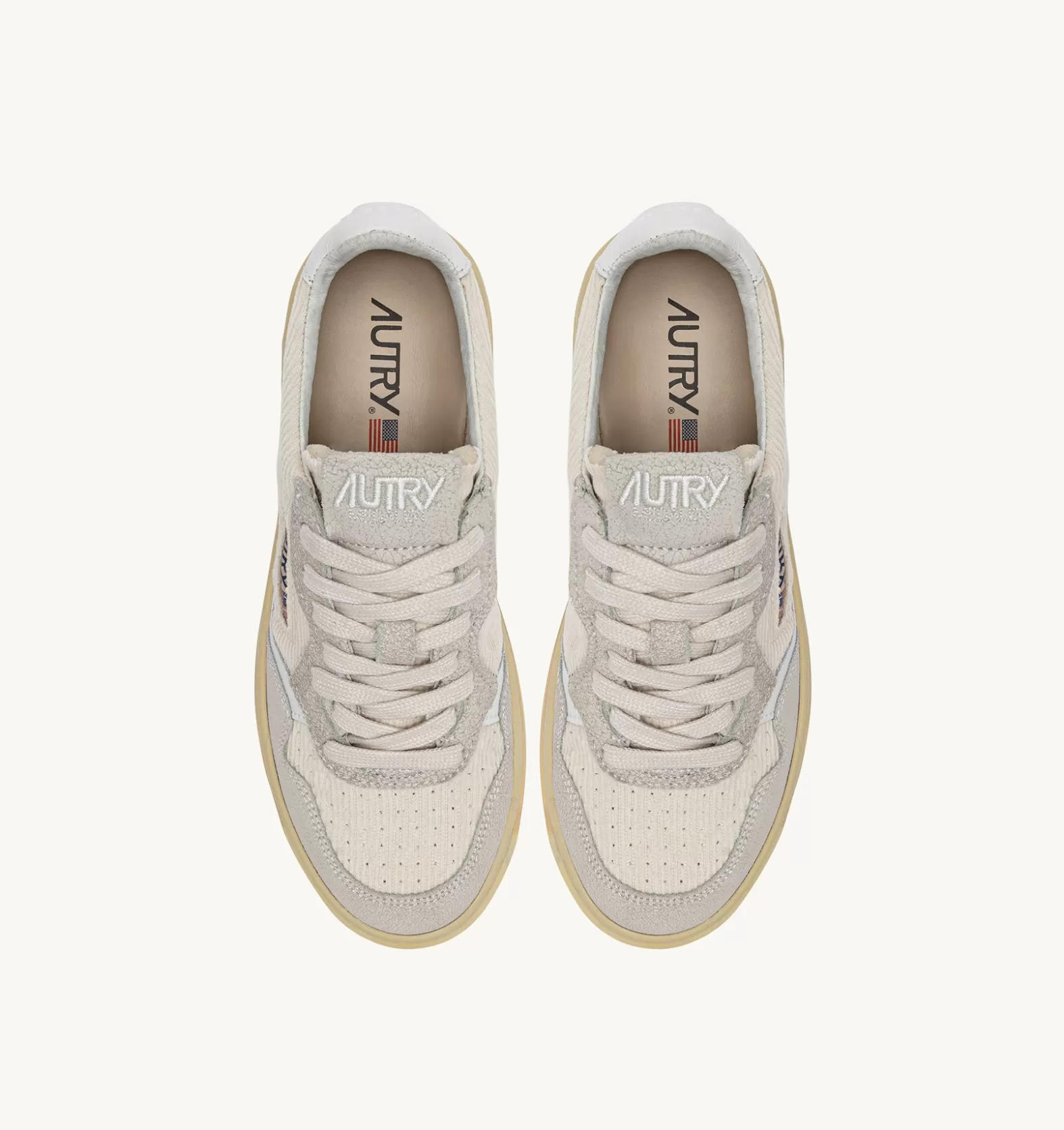 Medalist^AUTRY Medalist Low Sneakers In Ribbed Velvet And Suede Color Ivory White
