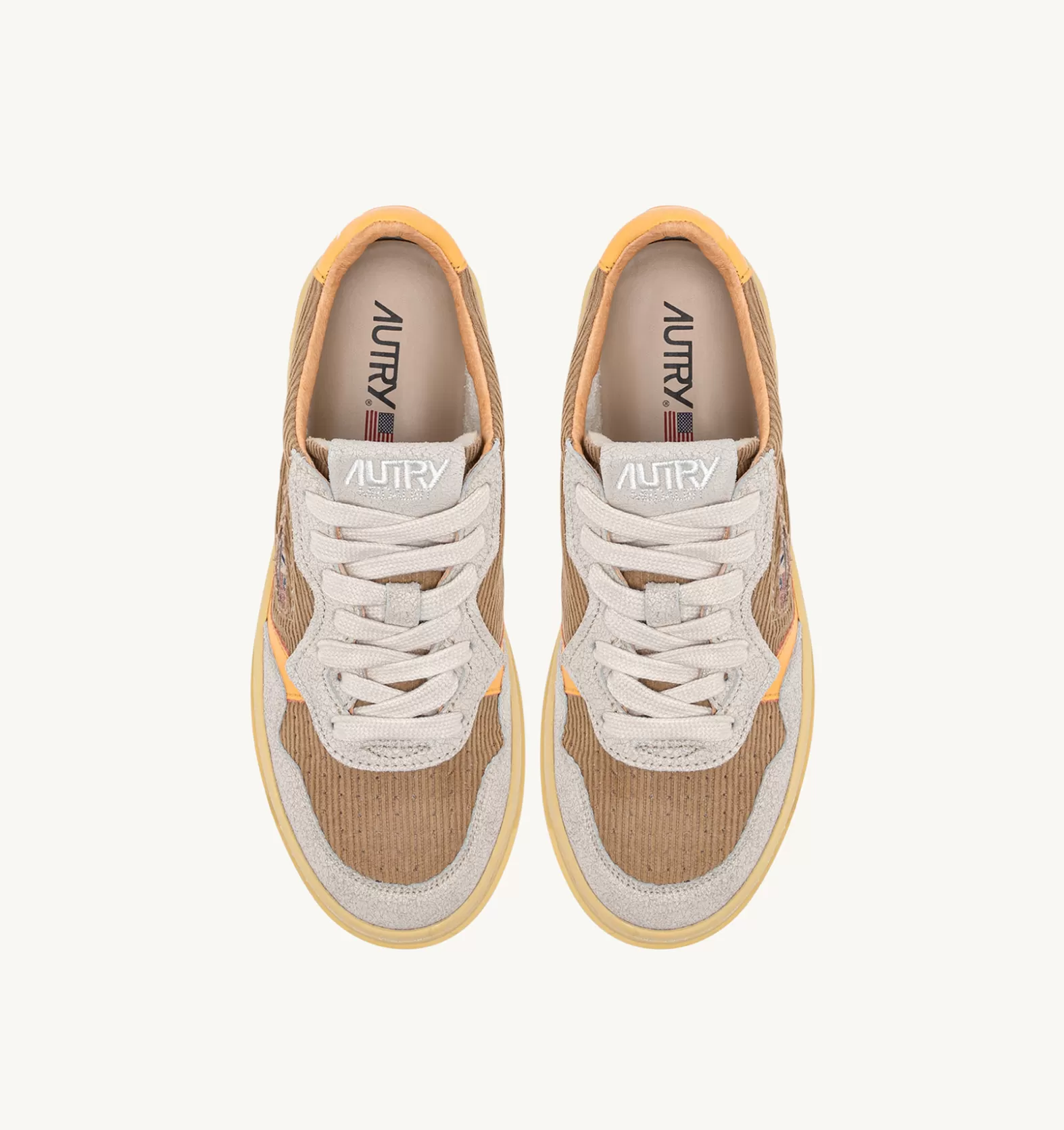 Medalist^AUTRY Medalist Low Sneakers In Ribbed Velvet Taupe And Suede Color Gray