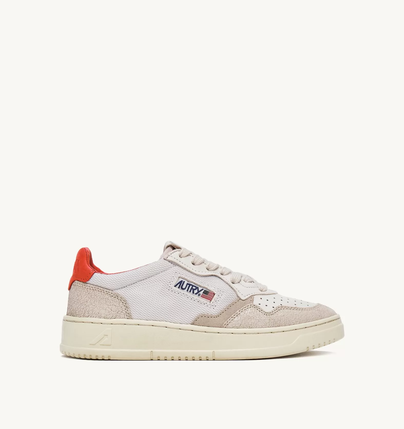 Medalist^AUTRY Medalist Low Sneakers In Soft Dragon Effect Goatskin And Crackle Effect Nubuck Leather Color White A