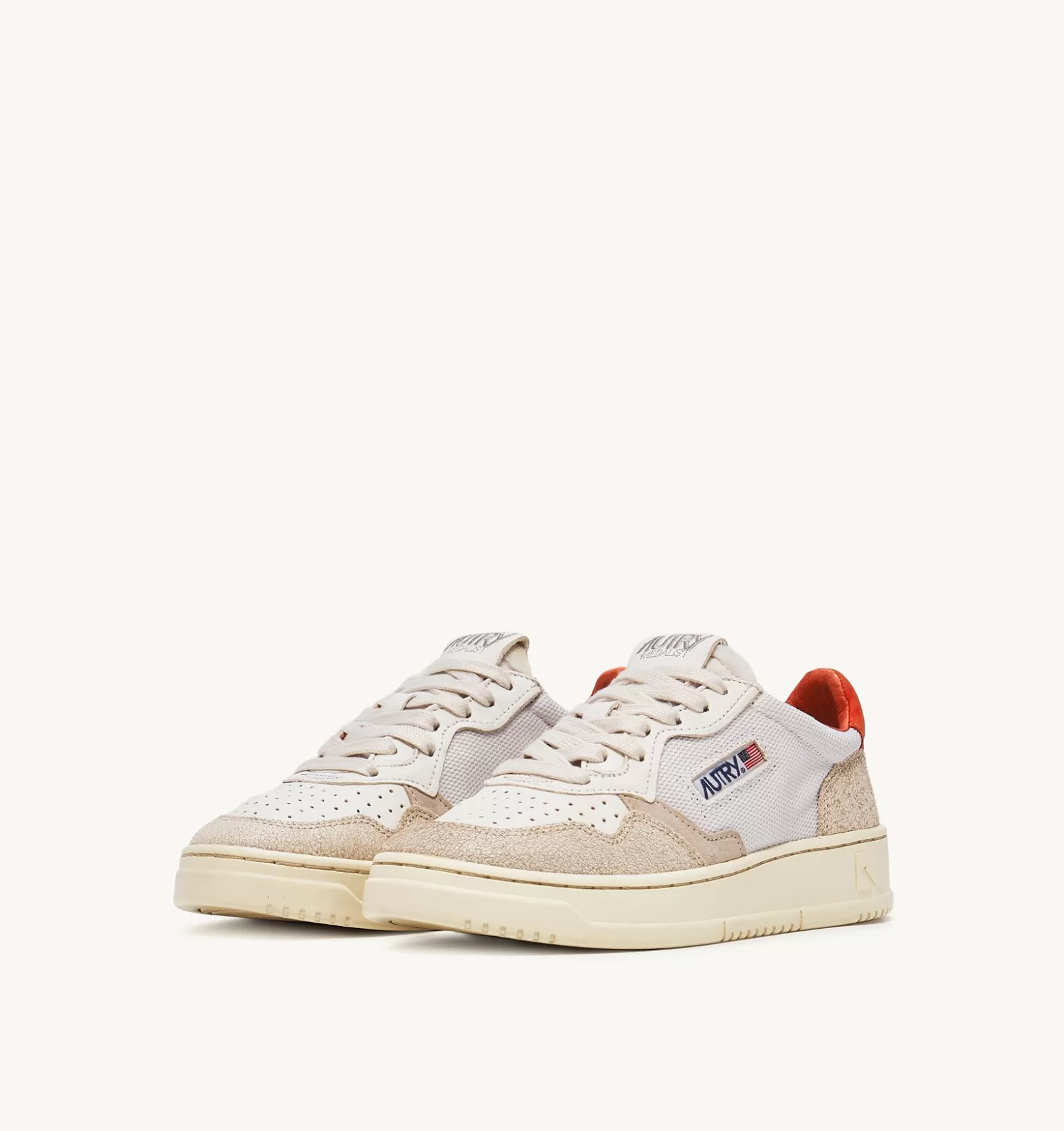 Medalist^AUTRY Medalist Low Sneakers In Soft Dragon Effect Goatskin And Crackle Effect Nubuck Leather Color White A