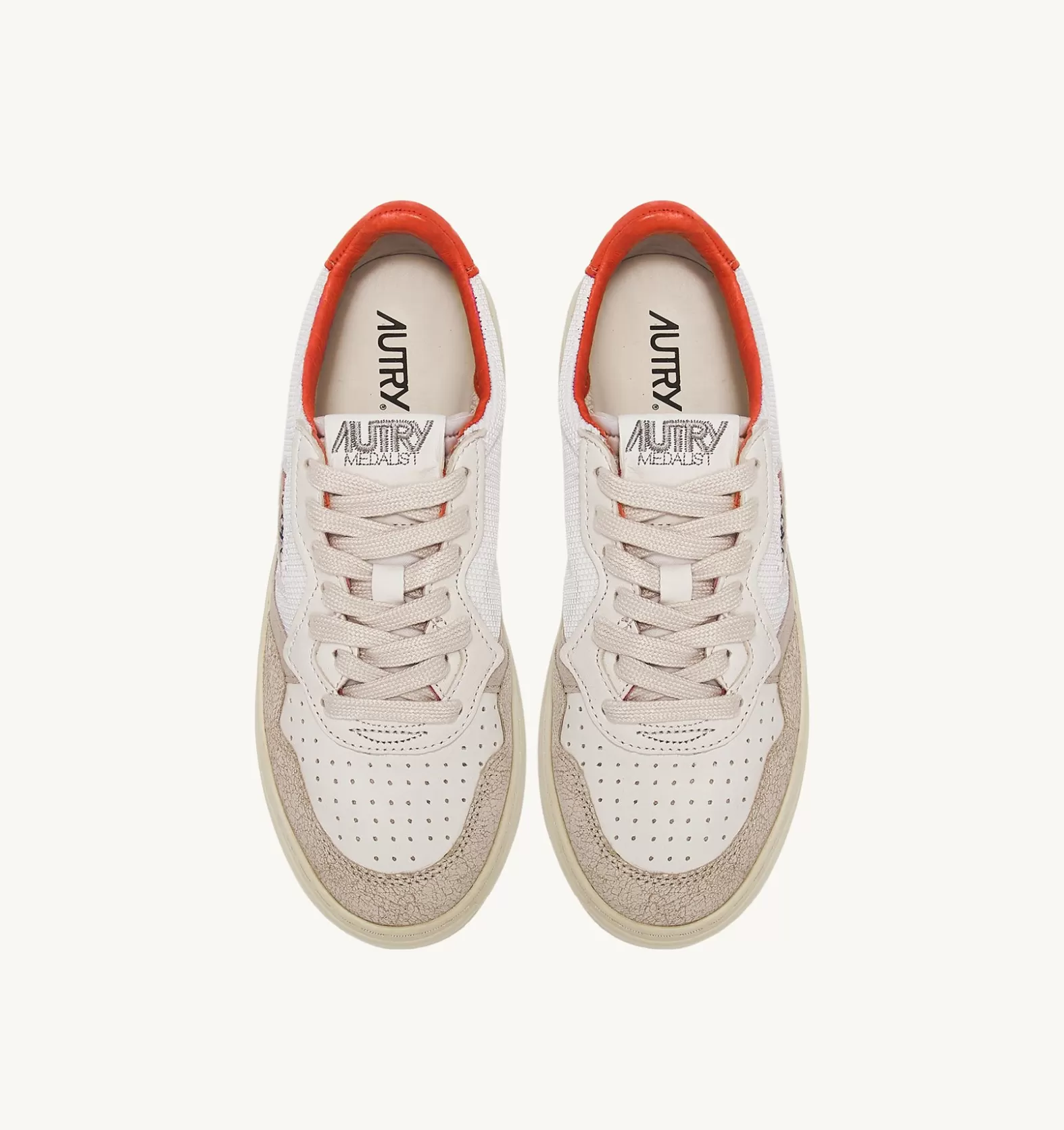 Medalist^AUTRY Medalist Low Sneakers In Soft Dragon Effect Goatskin And Crackle Effect Nubuck Leather Color White A