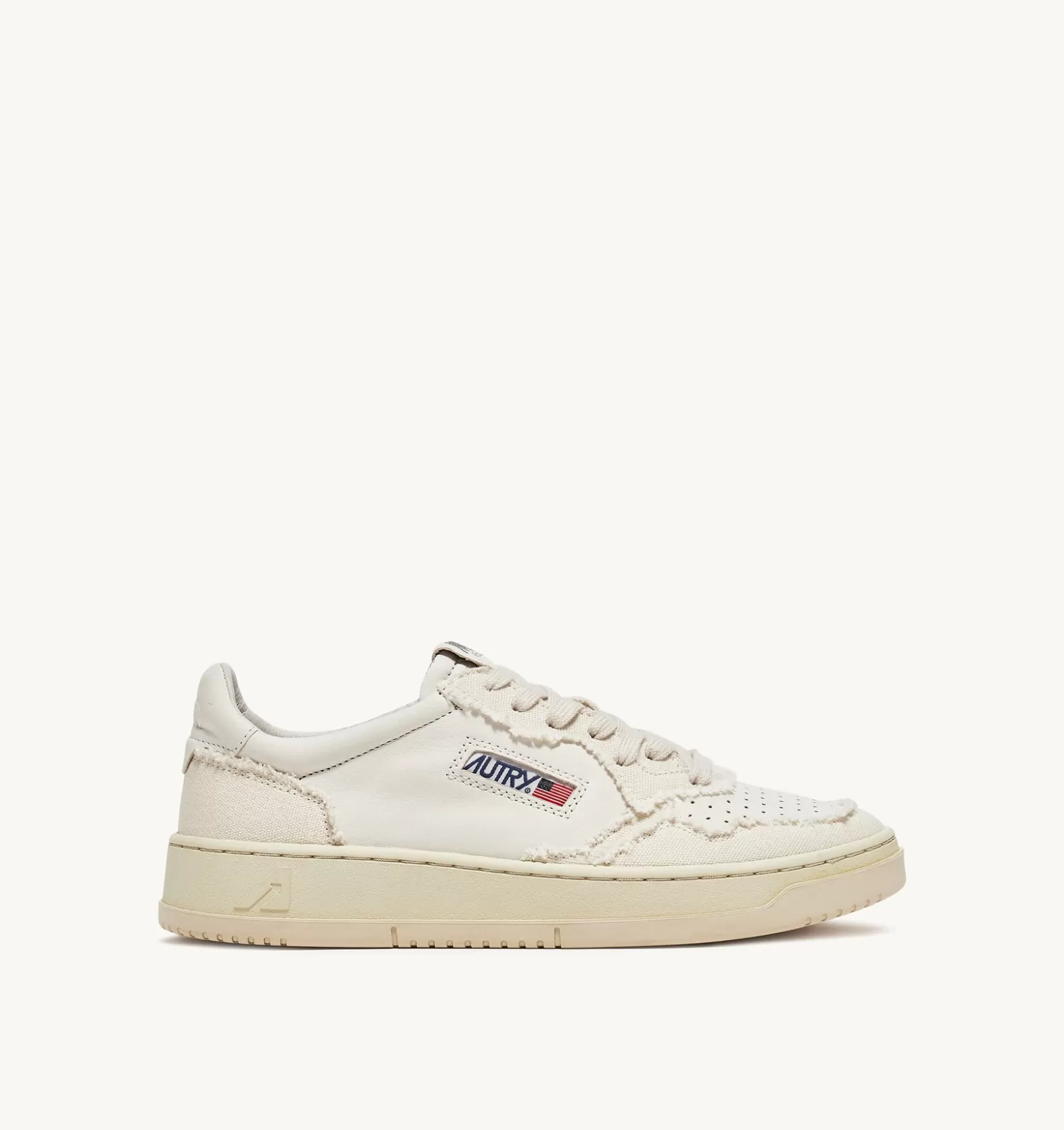 Medalist^AUTRY Medalist Low Sneakers In Soft Goatskin And Frayed Canvas Color White And Ivory White