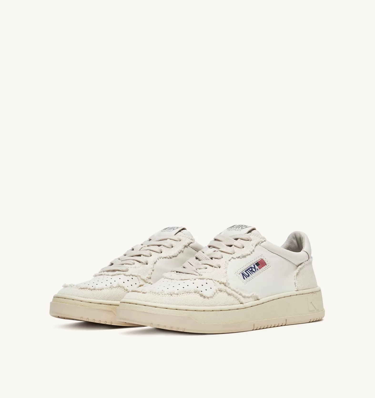Medalist^AUTRY Medalist Low Sneakers In Soft Goatskin And Frayed Canvas Color White And Ivory White