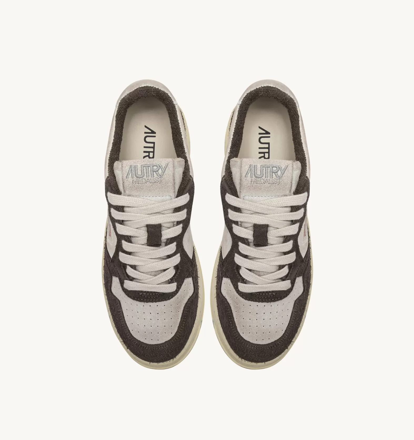 Medalist^AUTRY Medalist Low Sneakers In Suede White And Hair-Effect Suede Brown