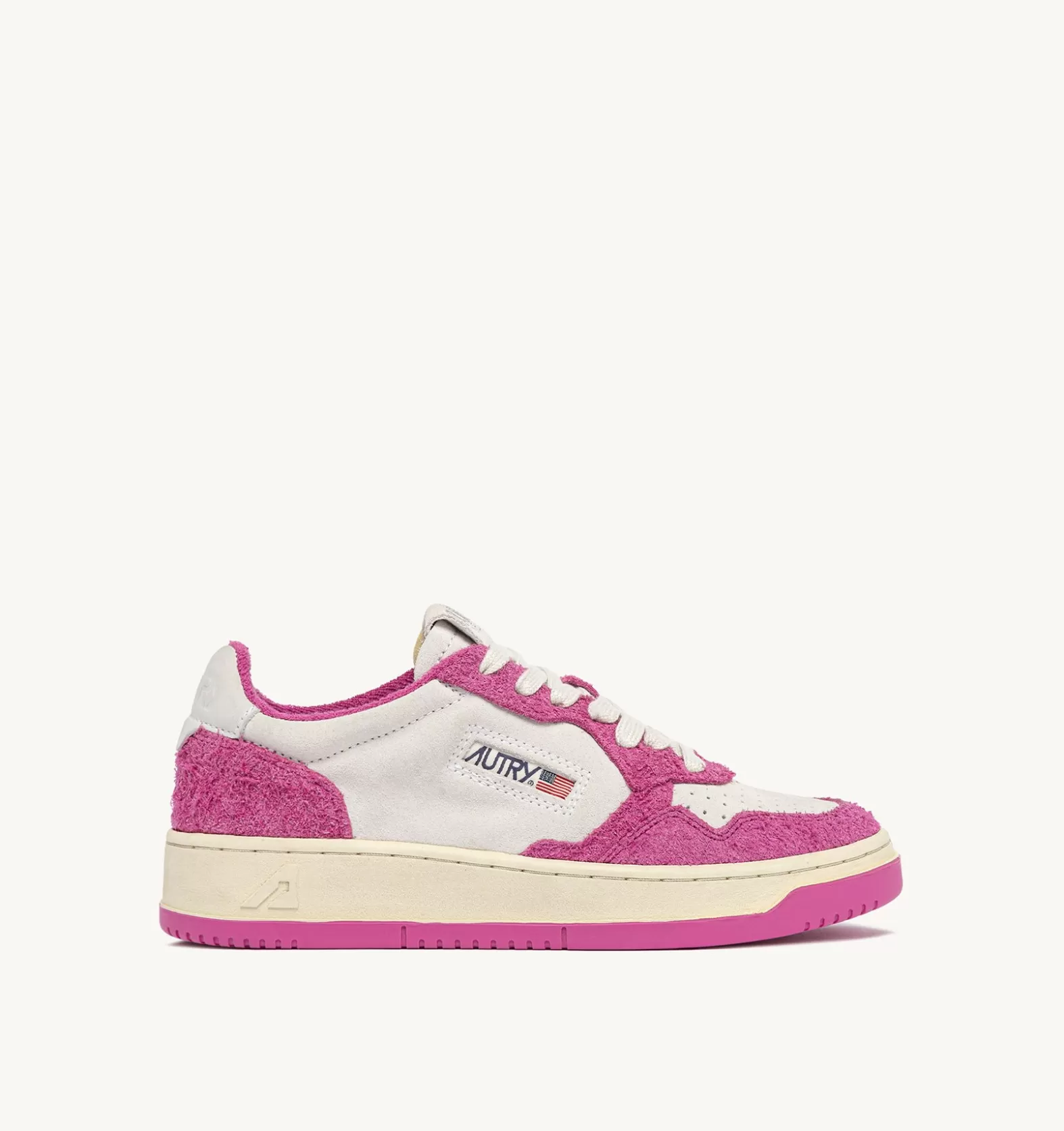 Medalist^AUTRY Medalist Low Sneakers In Suede White And Hair-Effect Suede Fuchsia
