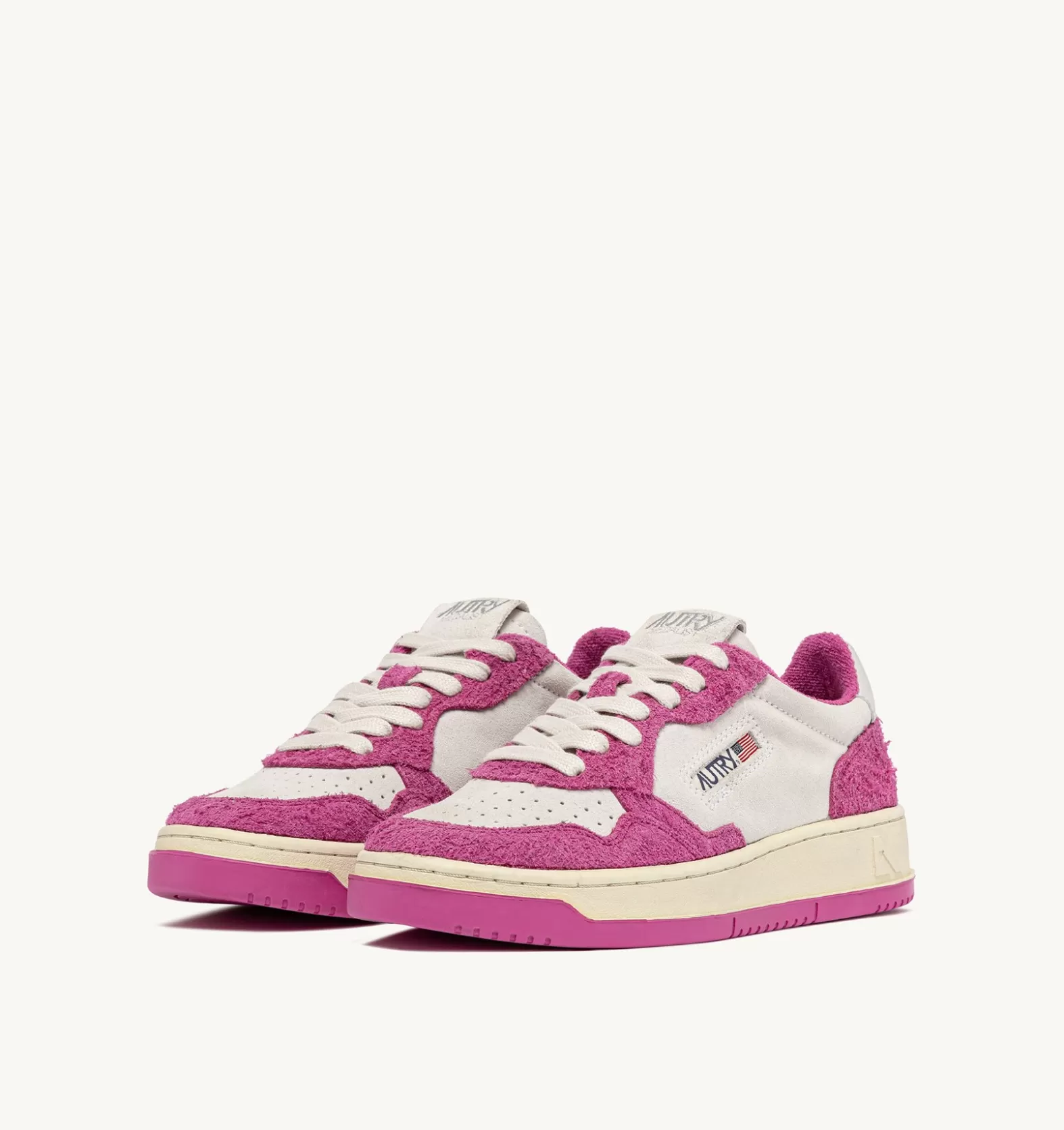 Medalist^AUTRY Medalist Low Sneakers In Suede White And Hair-Effect Suede Fuchsia