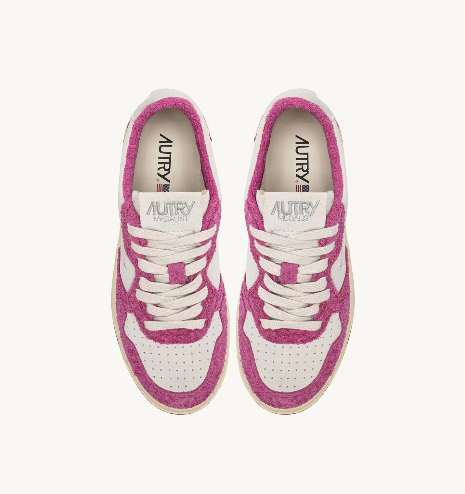 Medalist^AUTRY Medalist Low Sneakers In Suede White And Hair-Effect Suede Fuchsia