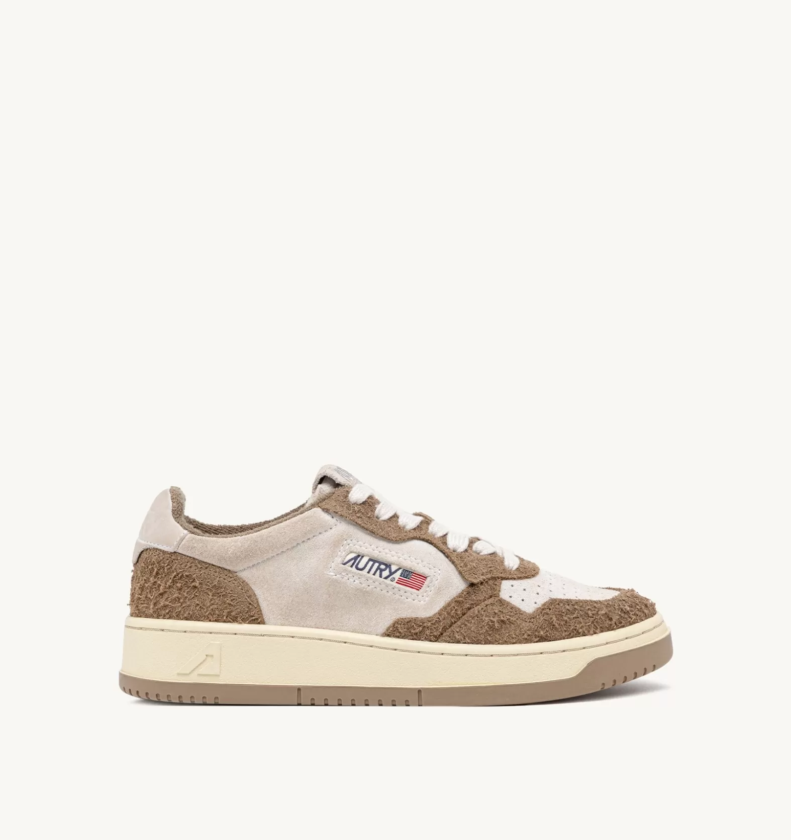 Medalist^AUTRY Medalist Low Sneakers In Suede White And Hair-Effect Suede Mud Brown