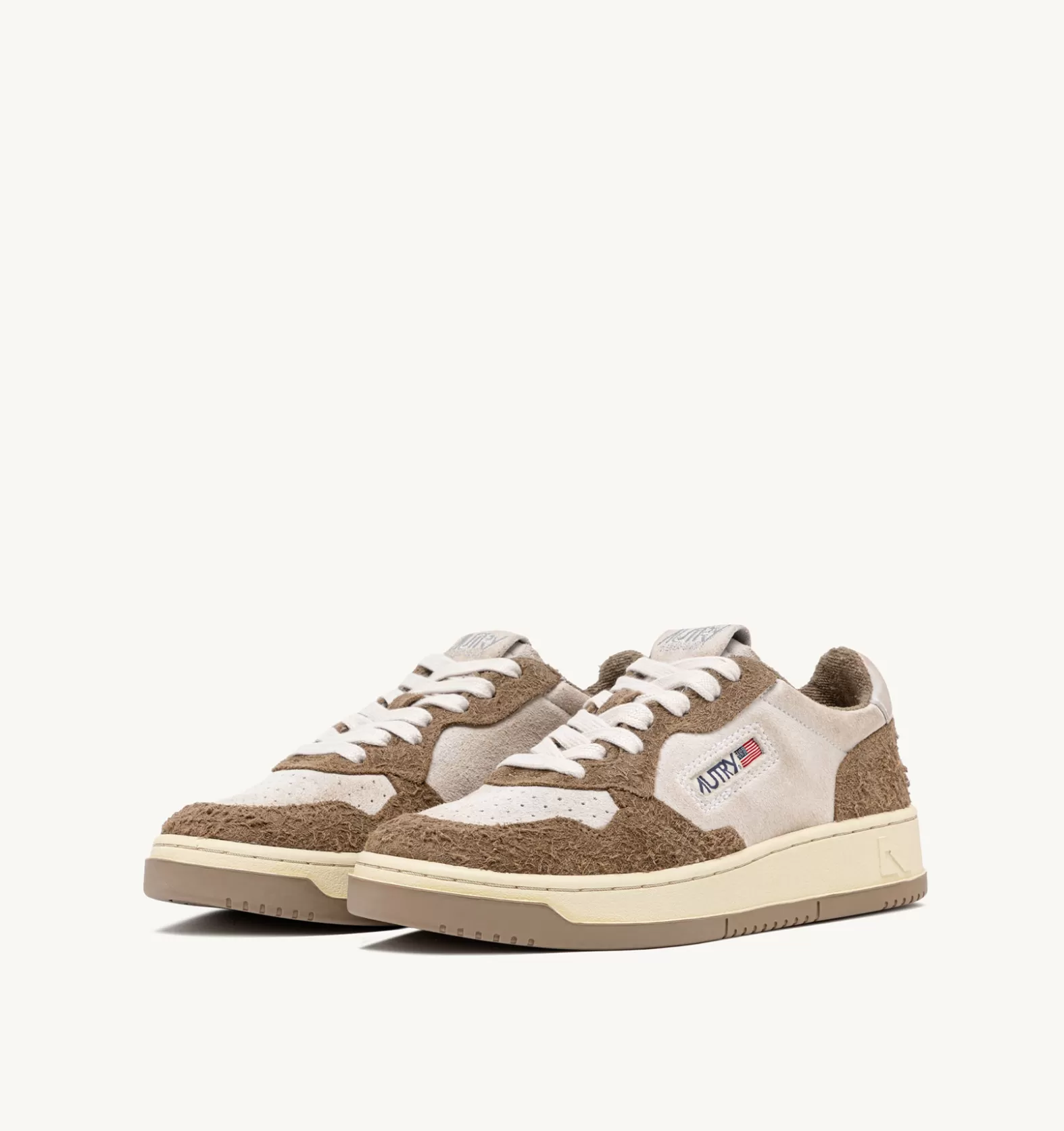 Medalist^AUTRY Medalist Low Sneakers In Suede White And Hair-Effect Suede Mud Brown