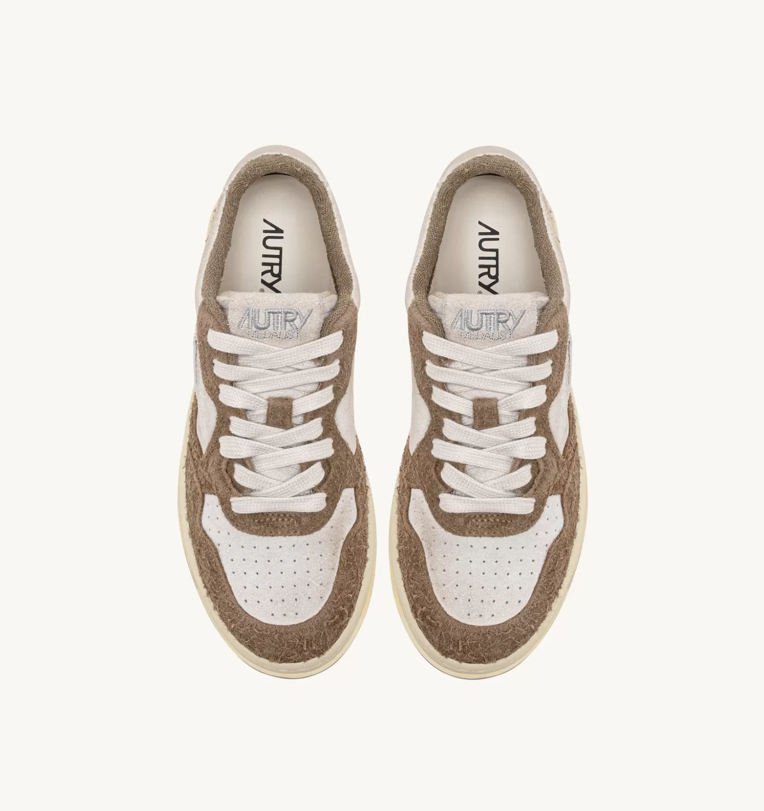 Medalist^AUTRY Medalist Low Sneakers In Suede White And Hair-Effect Suede Mud Brown