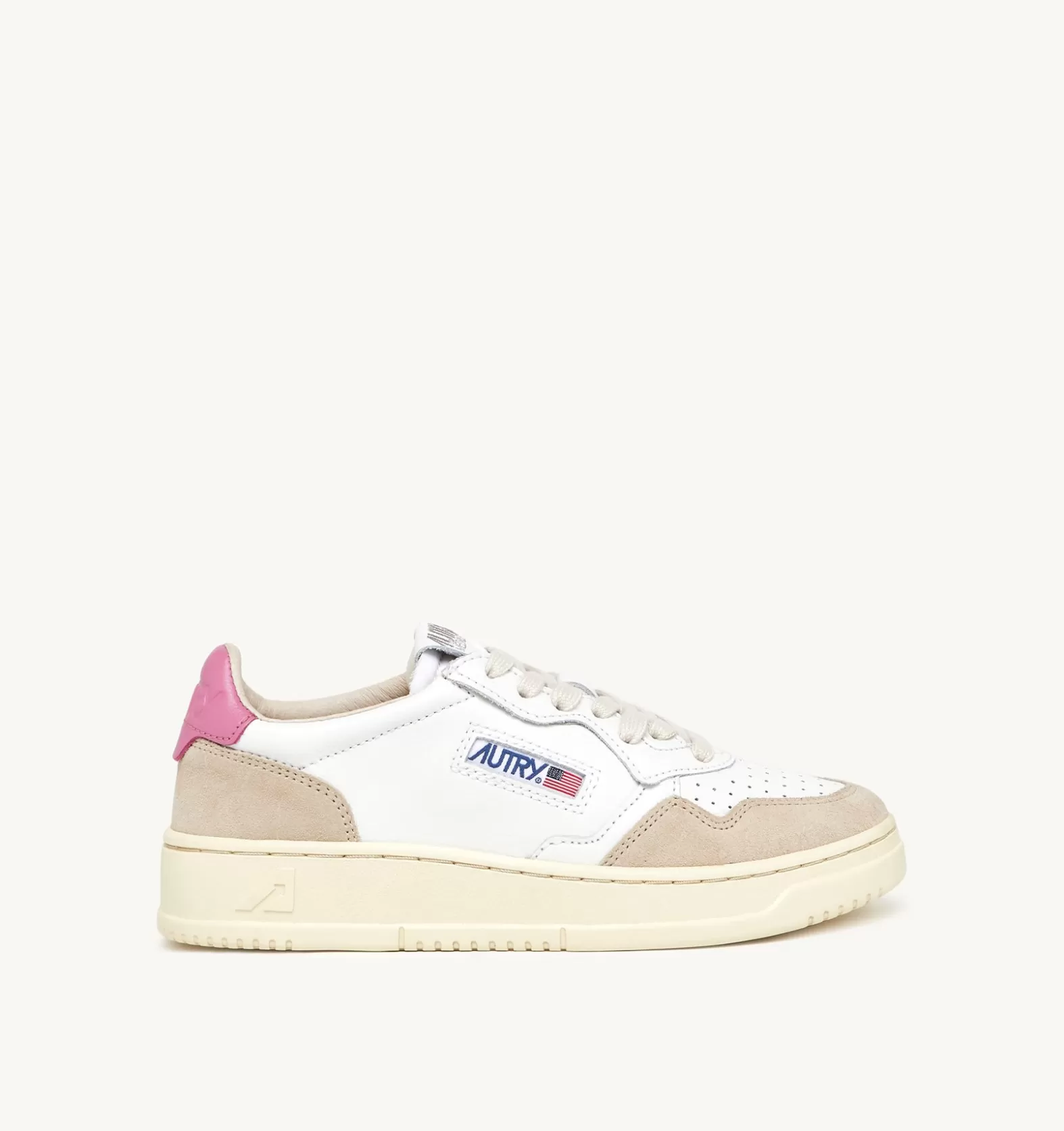 Medalist^AUTRY Medalist Low Sneakers In White And Pink Leather And Beige Suede
