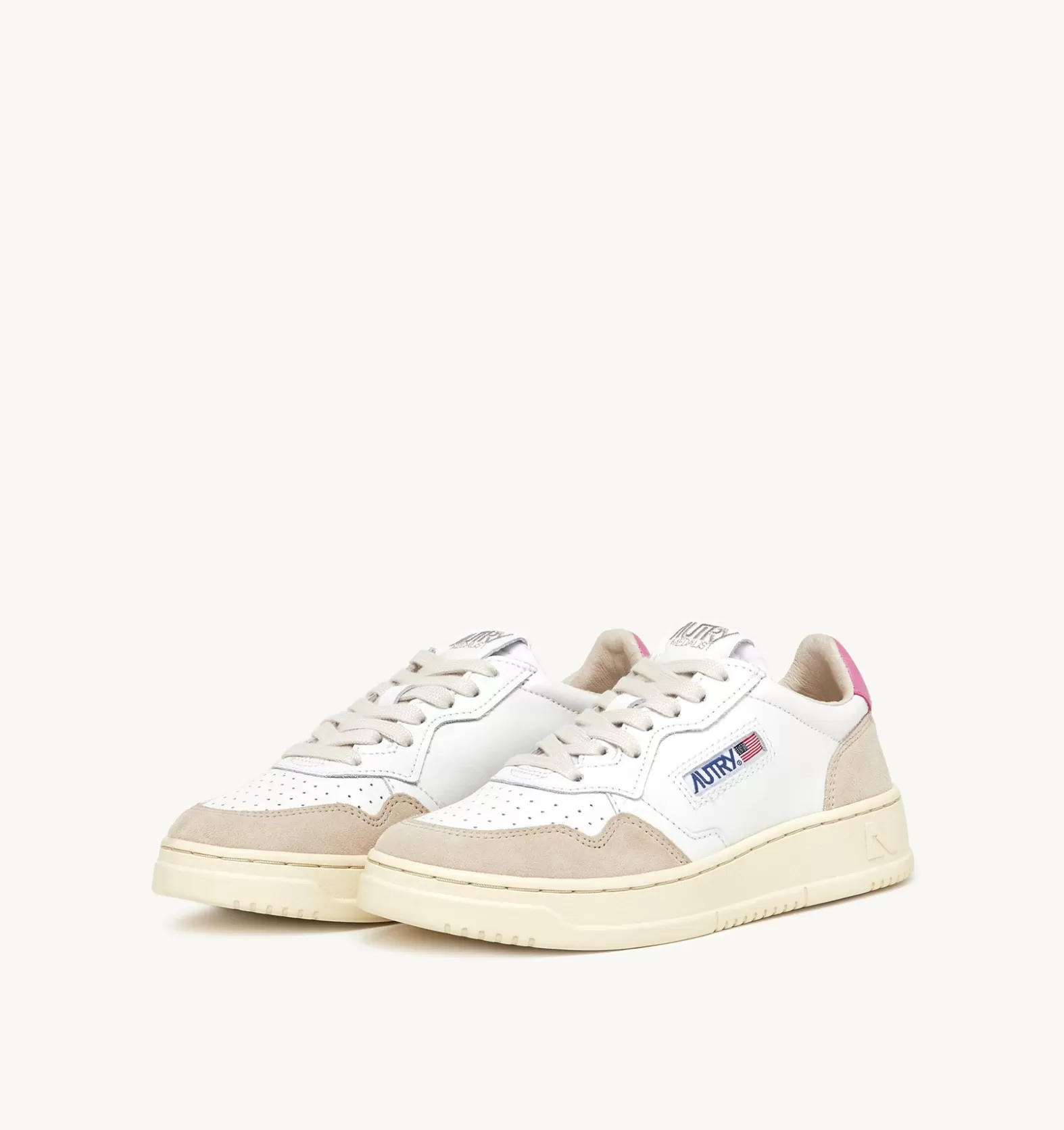 Medalist^AUTRY Medalist Low Sneakers In White And Pink Leather And Beige Suede