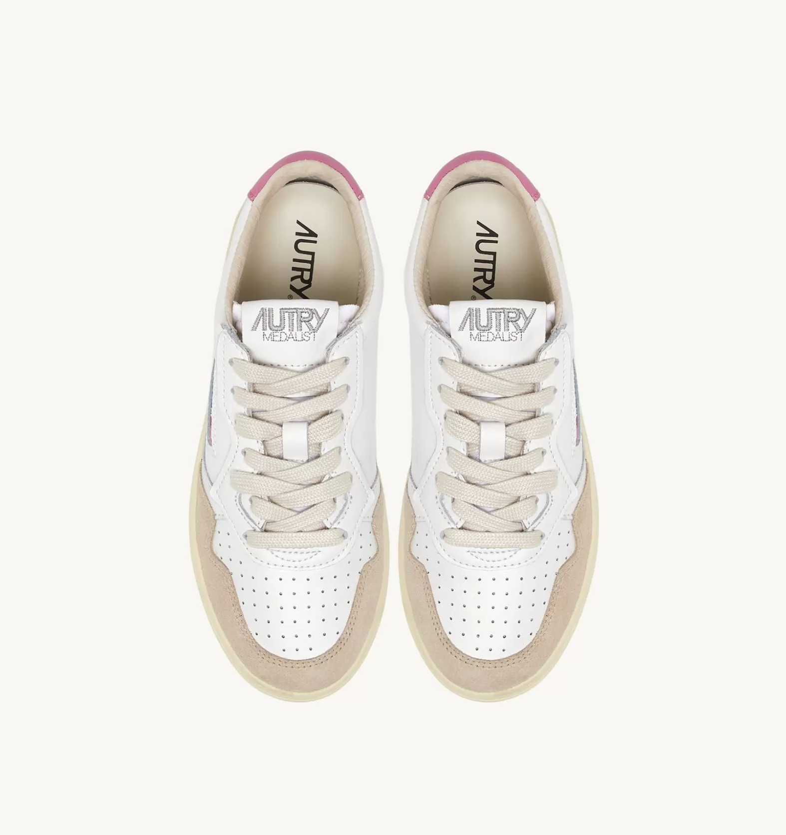Medalist^AUTRY Medalist Low Sneakers In White And Pink Leather And Beige Suede
