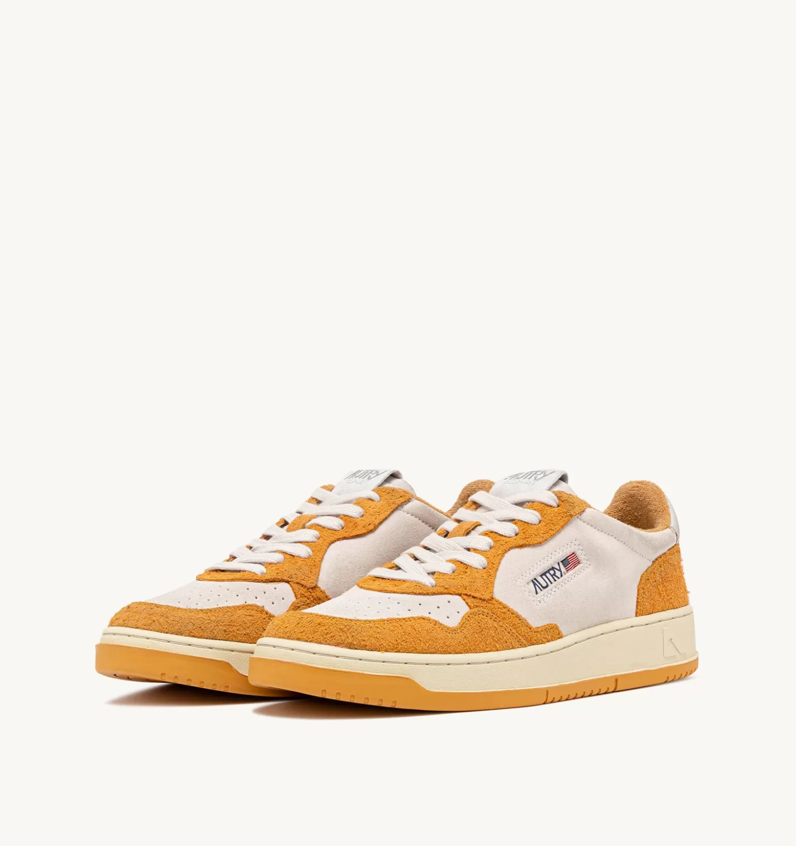 Medalist^AUTRY Medalist Low Sneakers In White Suede And Orange Hair-Effect Suede