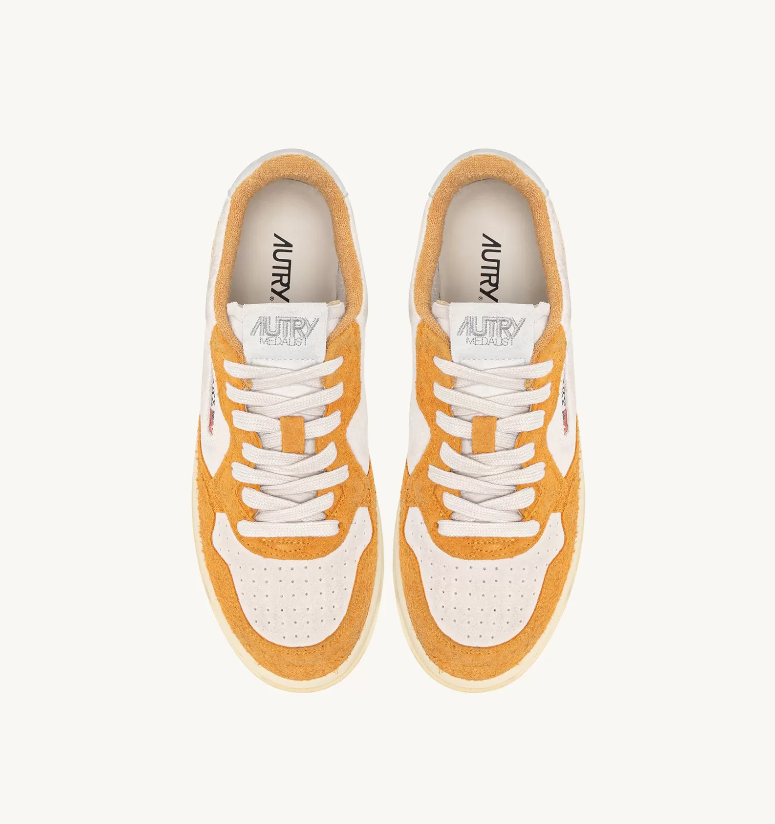 Medalist^AUTRY Medalist Low Sneakers In White Suede And Orange Hair-Effect Suede