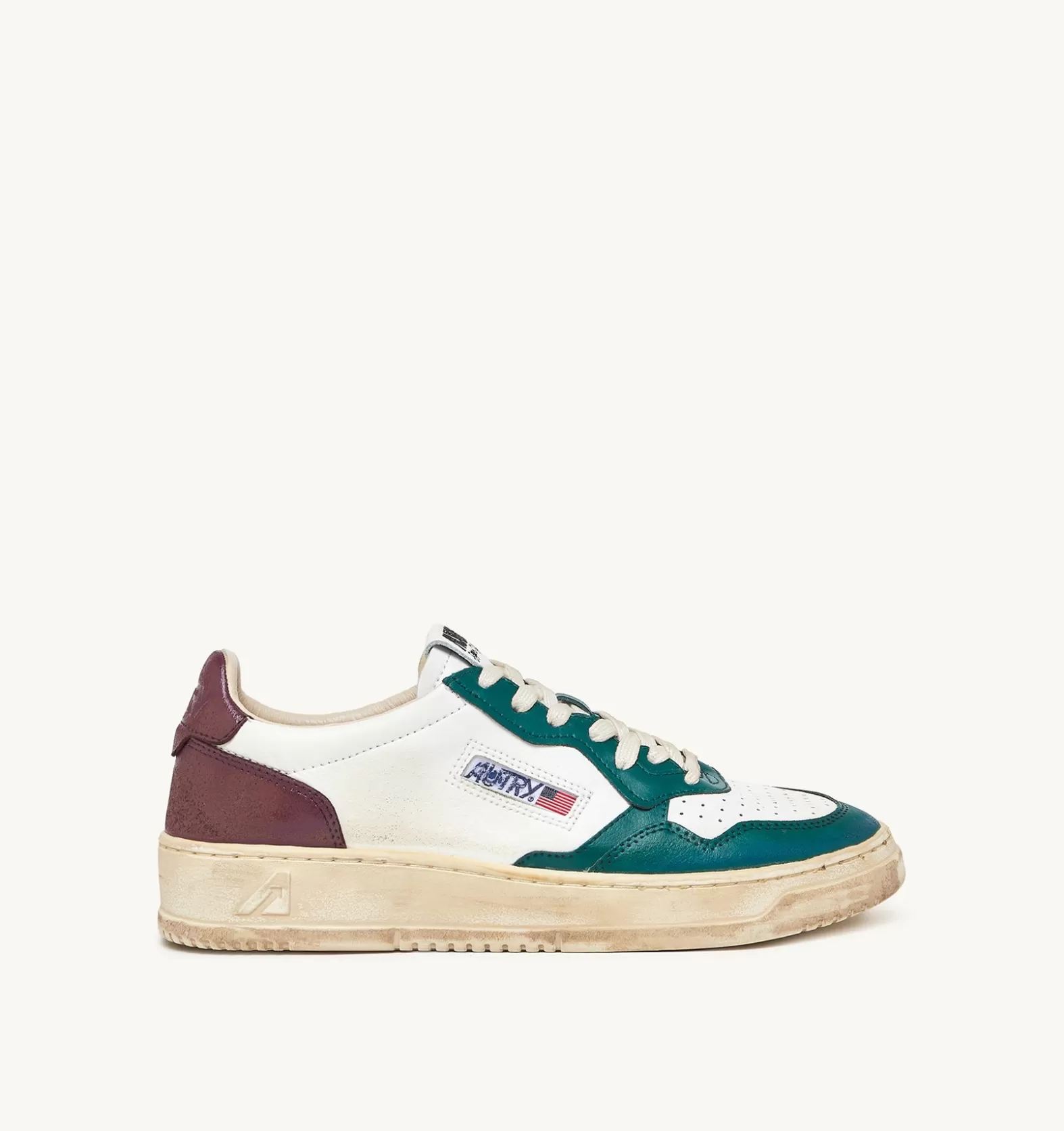 Super Vintage^AUTRY Medalist Low Super Vintage Sneakers In White Leather With Violet And Green Details