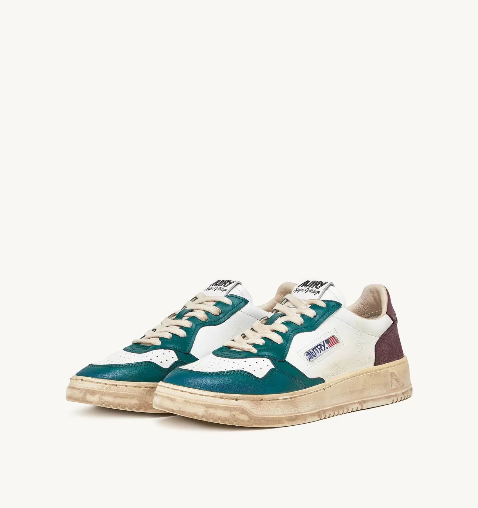 Super Vintage^AUTRY Medalist Low Super Vintage Sneakers In White Leather With Violet And Green Details