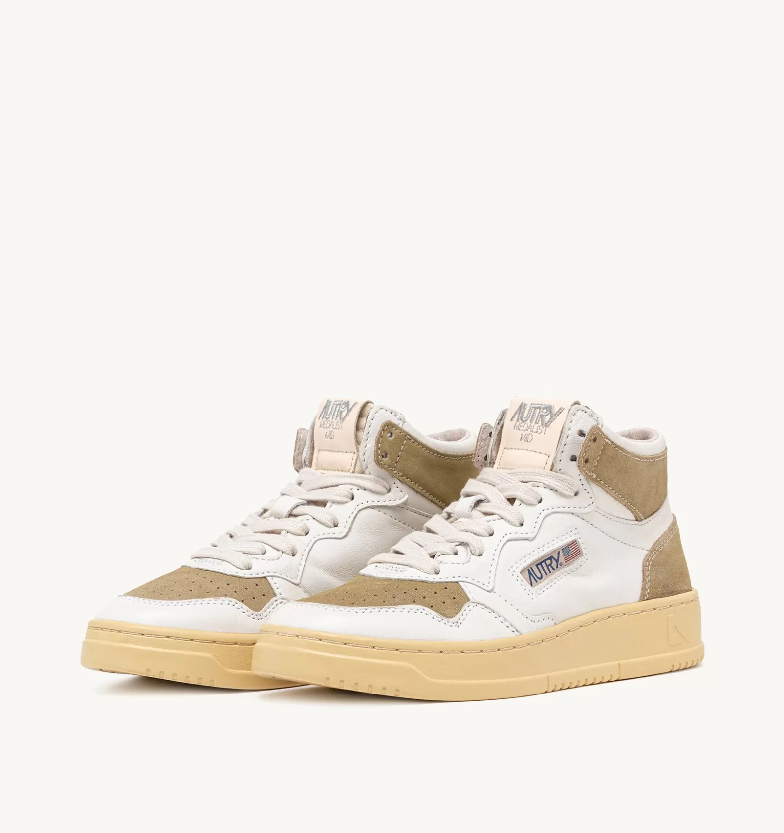Medalist^AUTRY Medalist Mid Sneakers In Leather And Suede Color White And Mud Brown