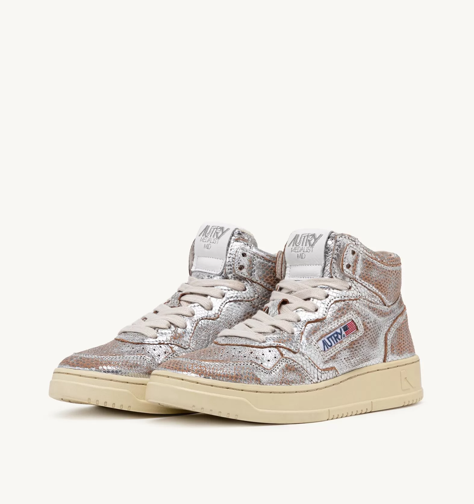 Medalist^AUTRY Medalist Mid Sneakers In Snake-Effect Leather Color Silver