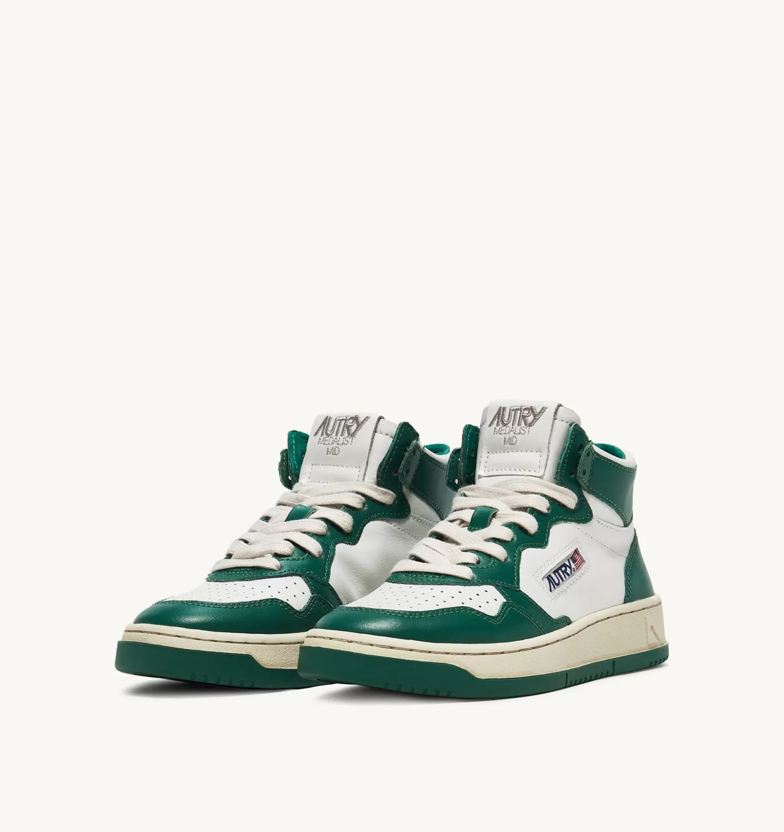 Medalist^AUTRY Medalist Mid Sneakers In Two-Tone Leather Color White And Green