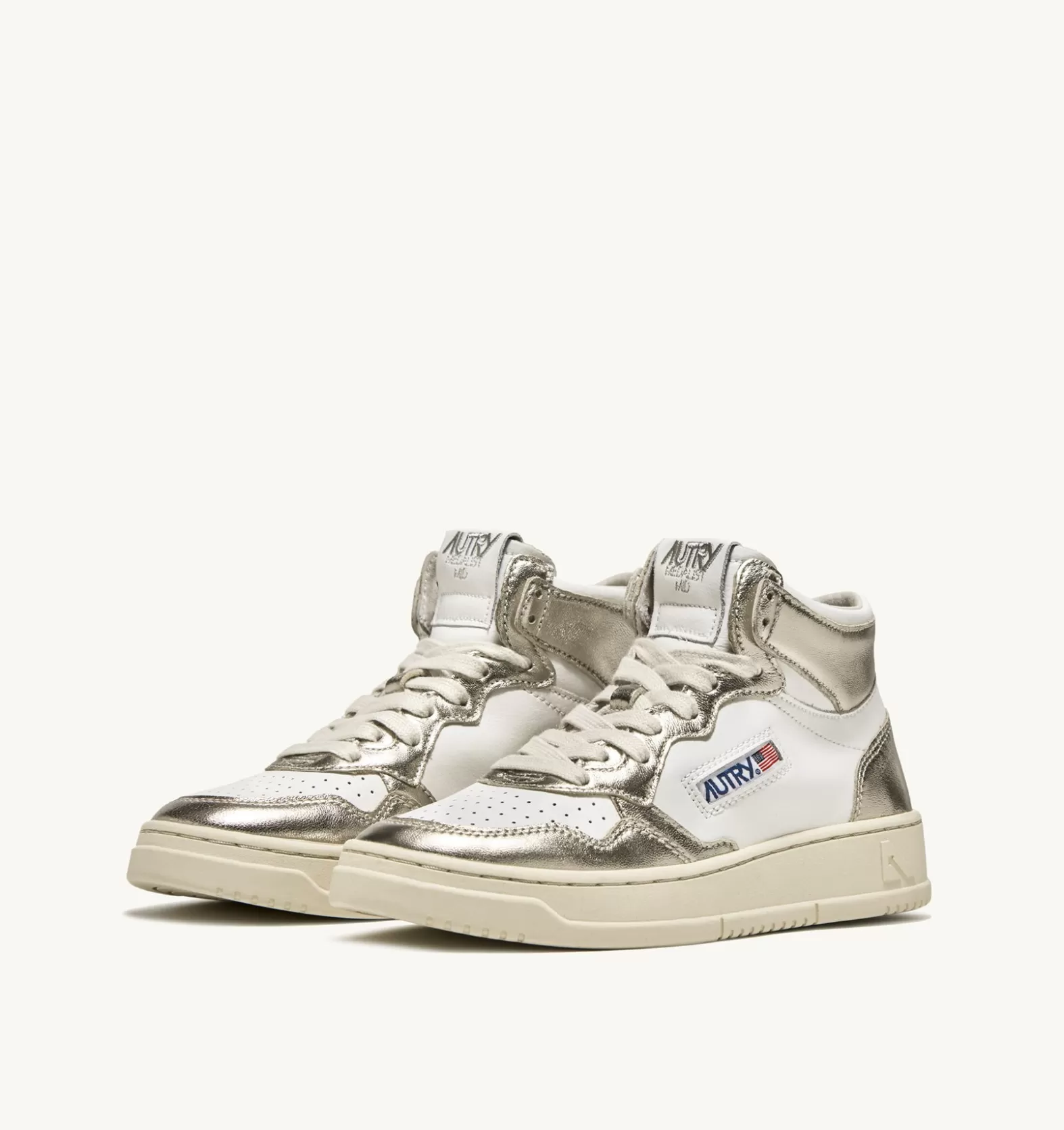 Medalist^AUTRY Medalist Mid Sneakers In Two-Tone Leather Color White And Platinum