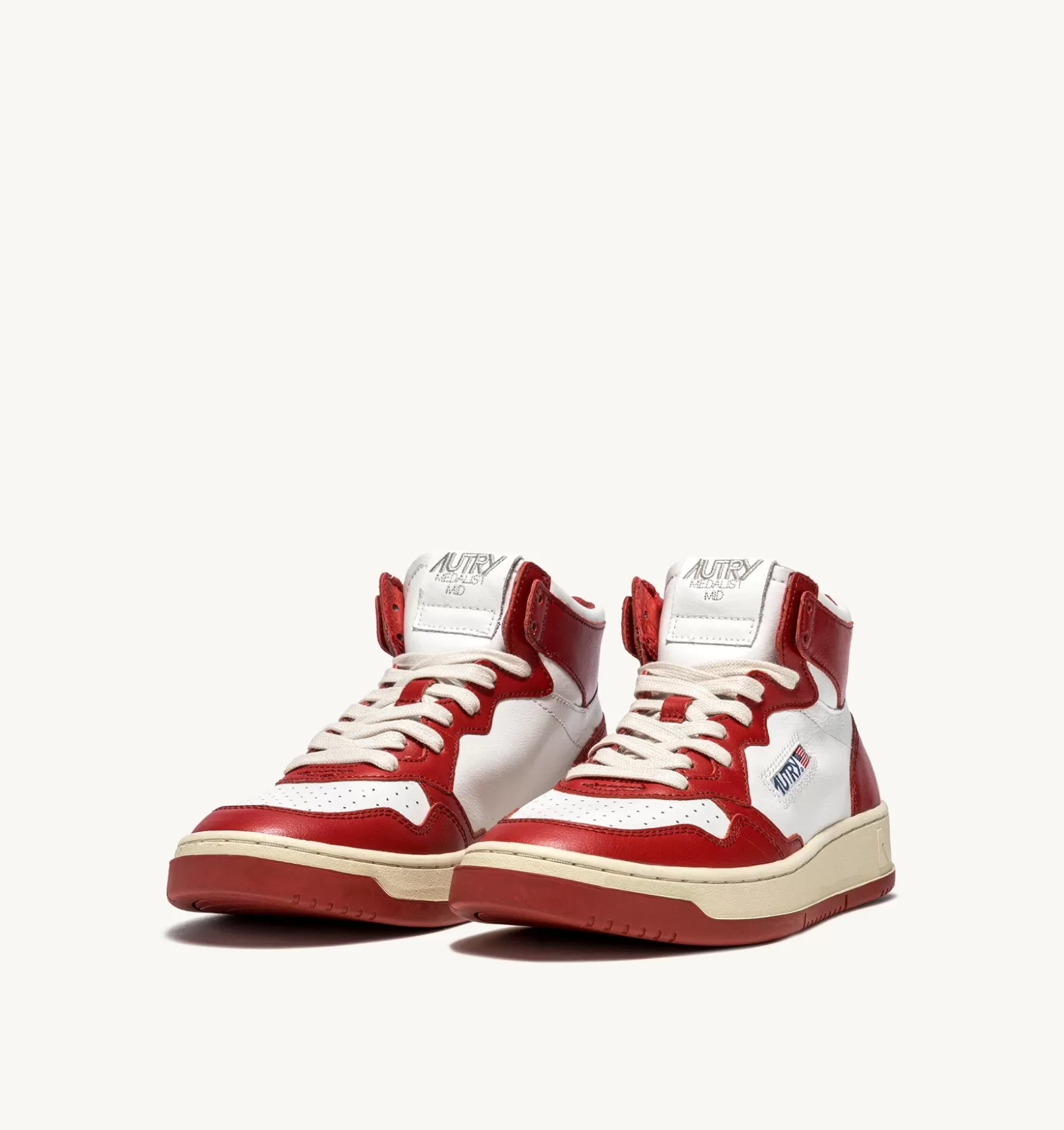 Medalist^AUTRY Medalist Mid Sneakers In Two-Tone Leather Color White And Red
