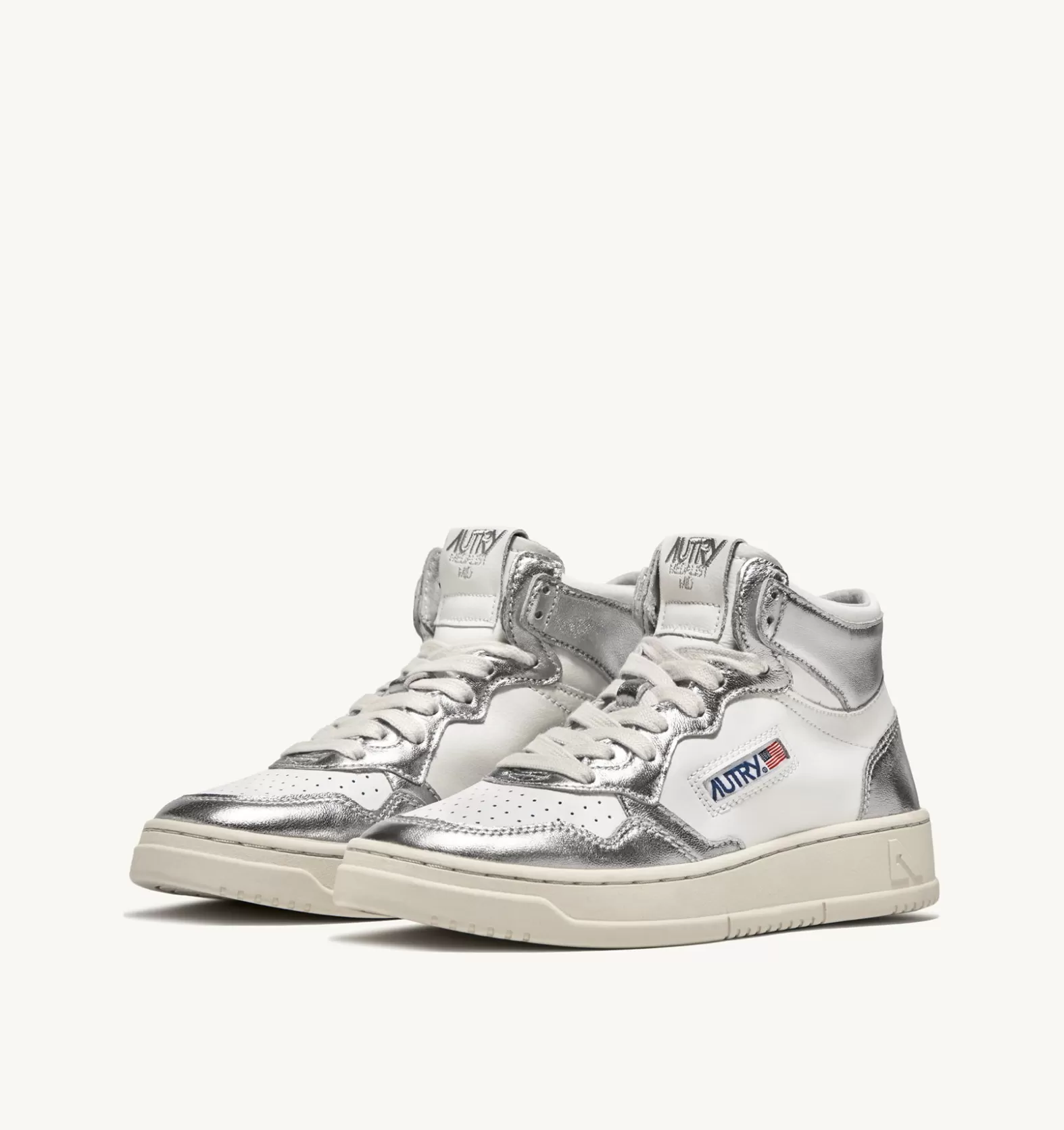 Medalist^AUTRY Medalist Mid Sneakers In Two-Tone Leather Color White And Silver