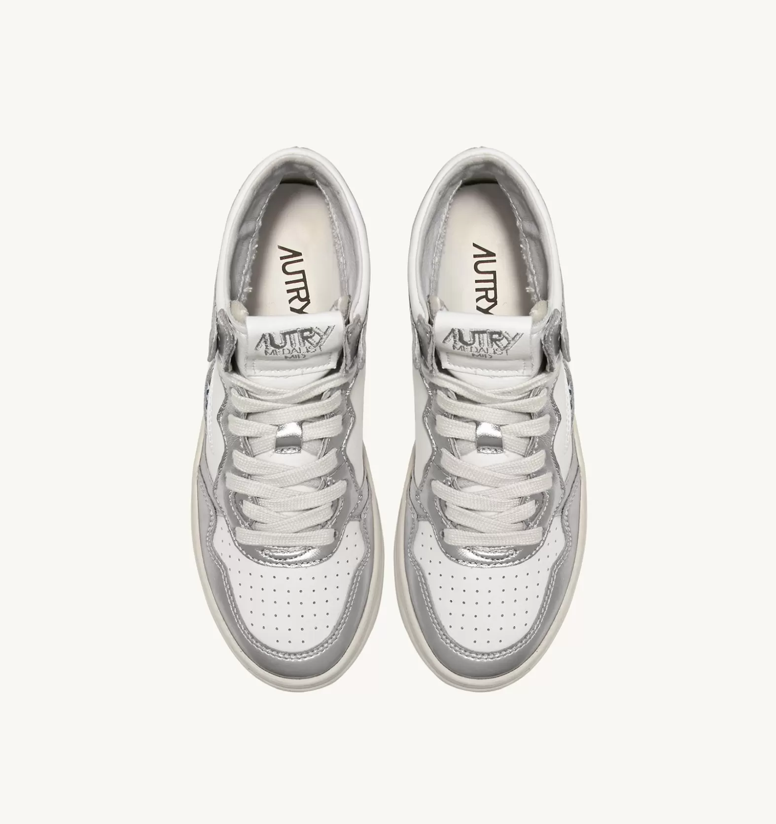 Medalist^AUTRY Medalist Mid Sneakers In Two-Tone Leather Color White And Silver