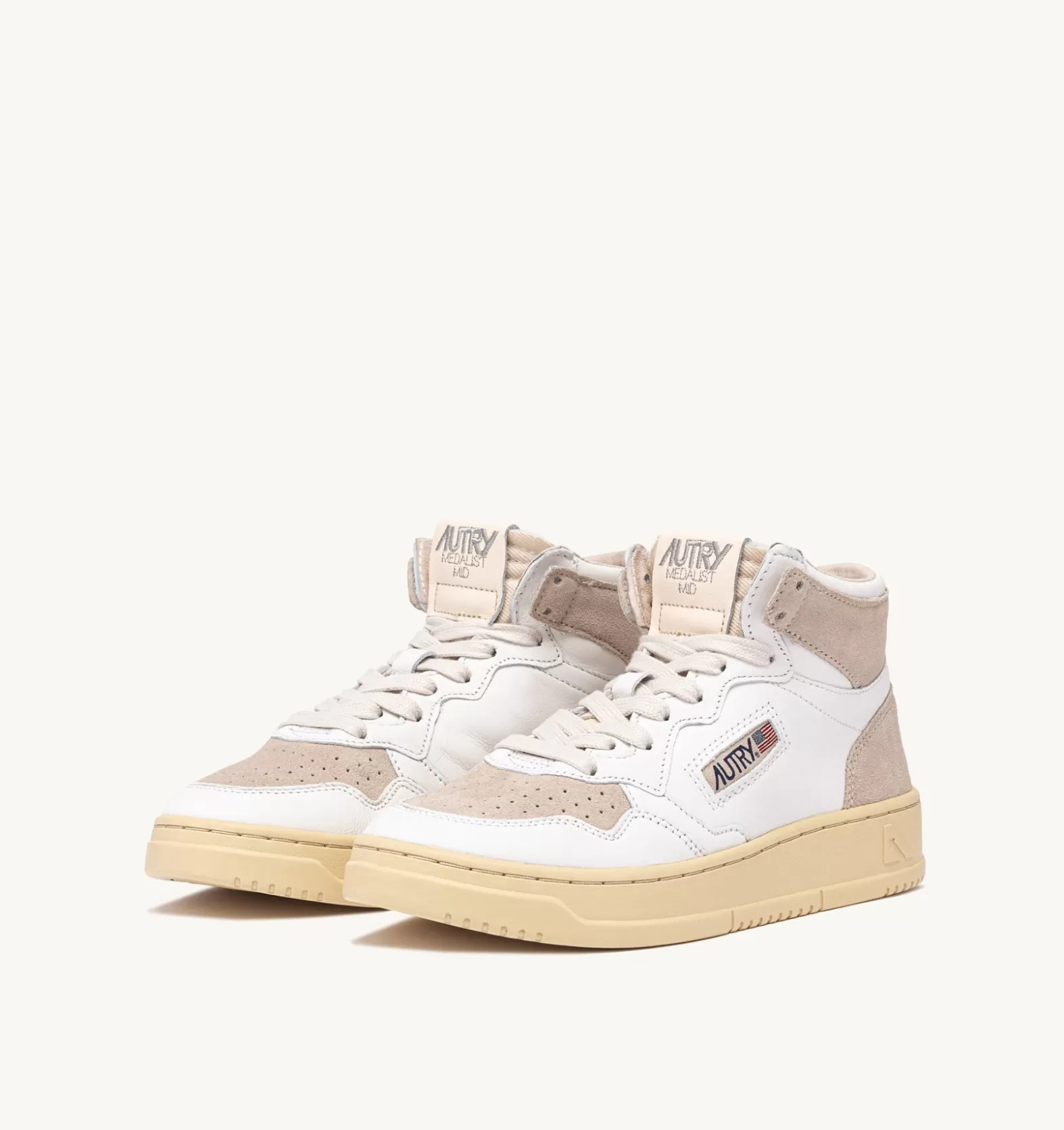 Medalist^AUTRY Medalist Mid Sneakers In White Leather And Beige Suede