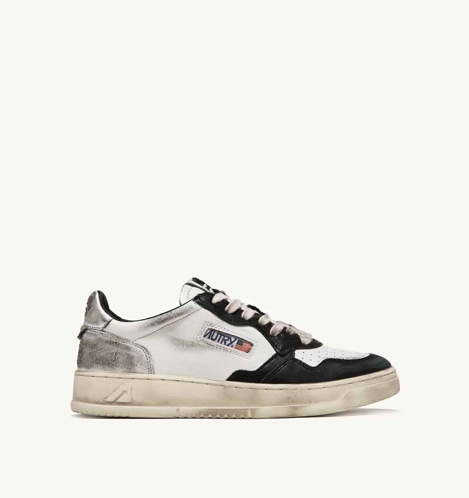 Super Vintage^AUTRY Medalist Super Vintage Low Sneakers In Leather Color White Black And Silver