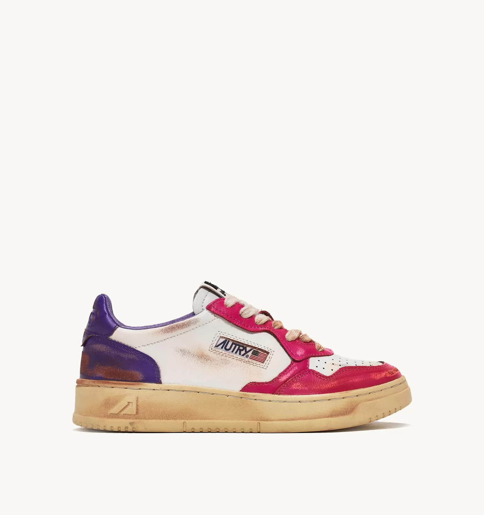 Super Vintage^AUTRY Medalist Super Vintage Low Sneakers In Leather Color White Purple And Pink