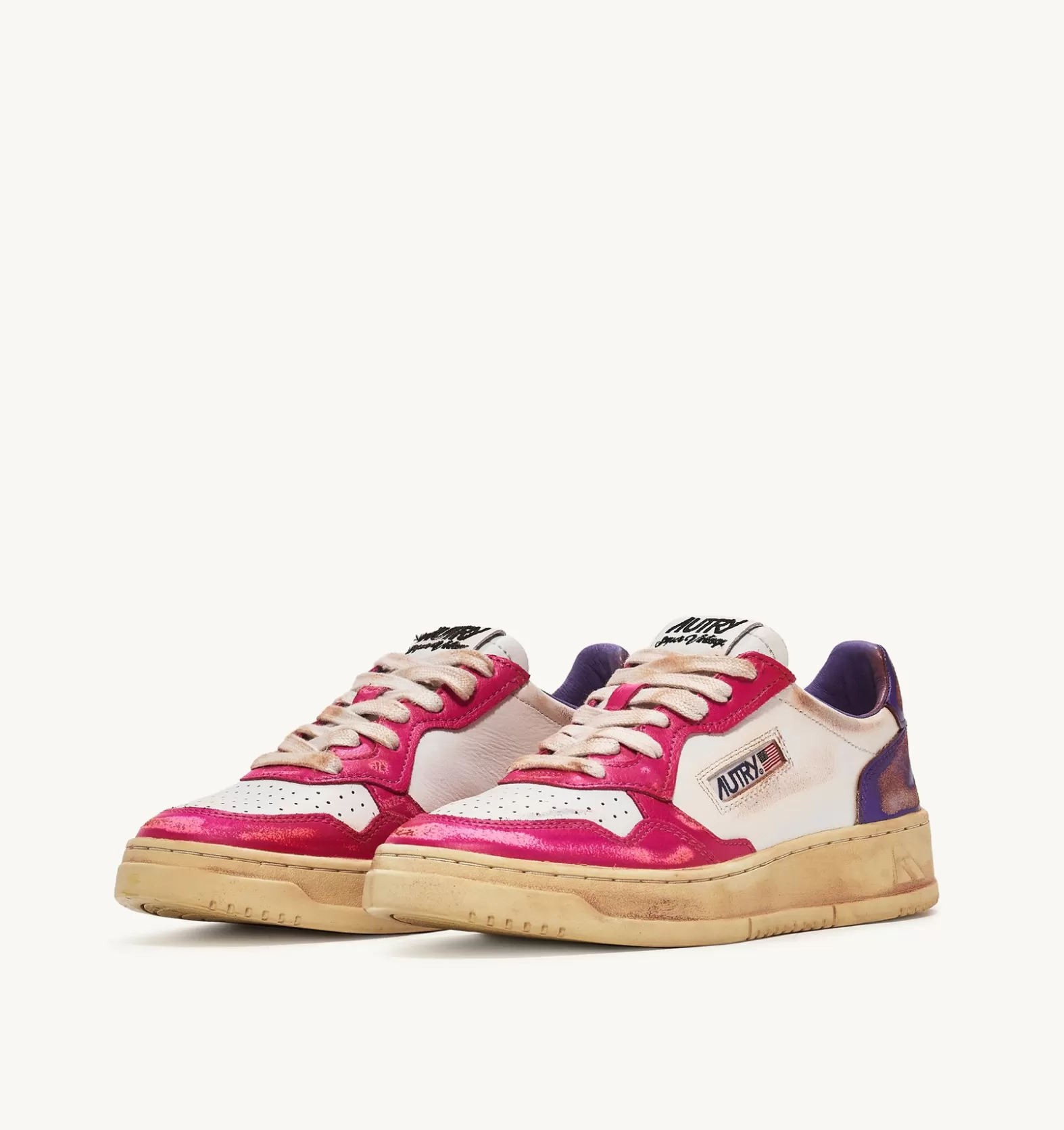 Super Vintage^AUTRY Medalist Super Vintage Low Sneakers In Leather Color White Purple And Pink